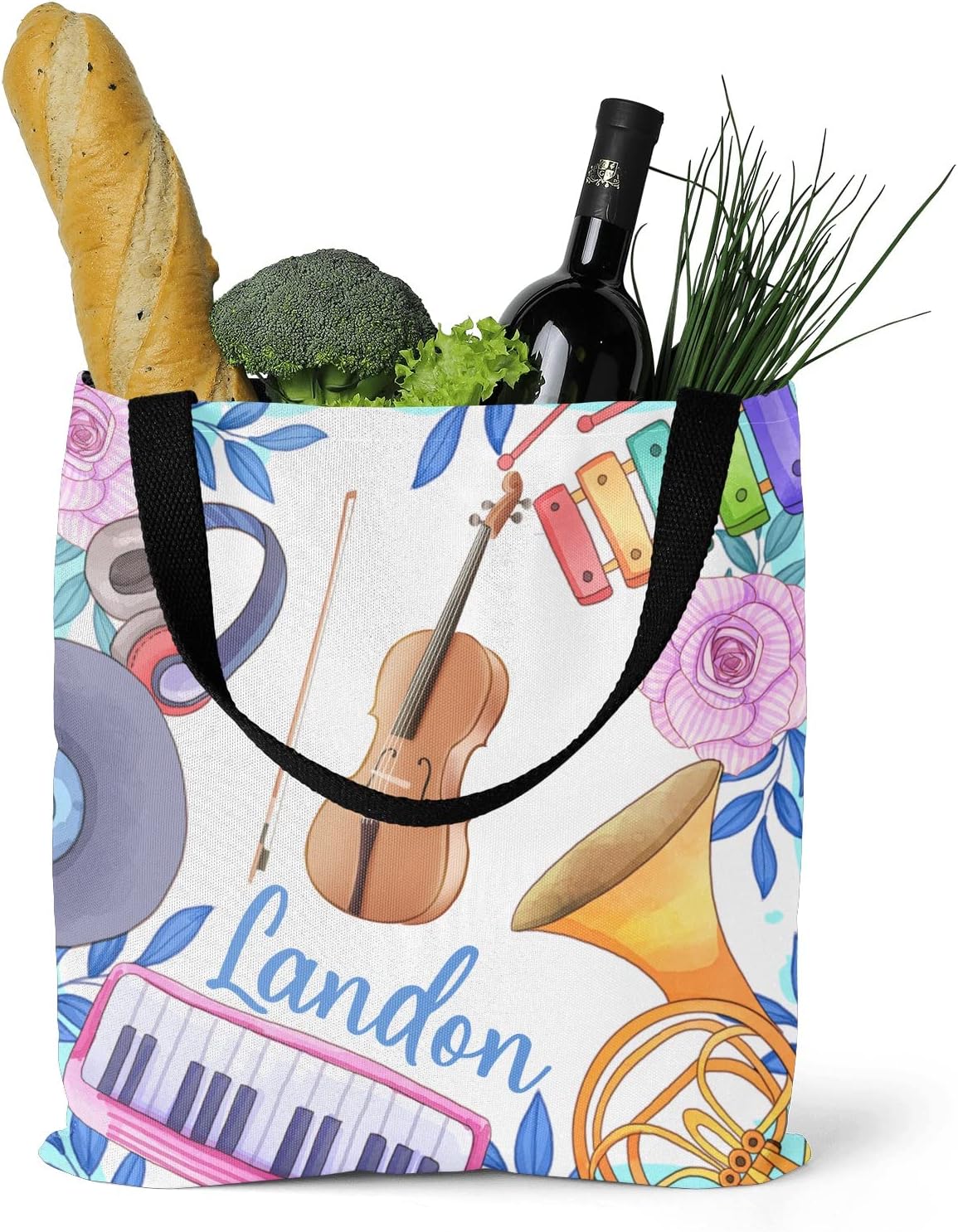 Bolsa de lona personalizada con diseño de música abstracta para compras, reutilizable, bolsa de hombro para mujeres y niñas