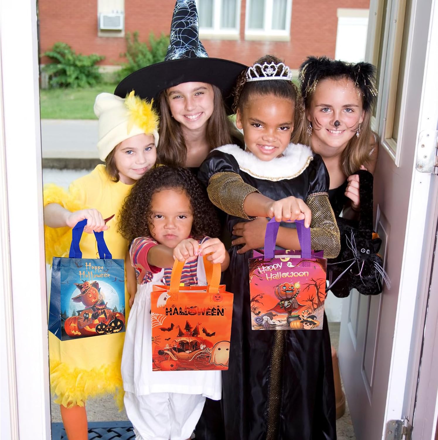 Bolsas de Halloween para dulce o truco, 4 bolsas pequeñas de Halloween con asas, bolsas multifuncionales no tejidas para envolver regalos, dulce o