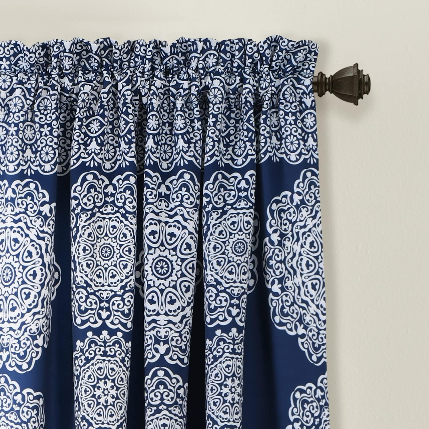 Lush Decor Cortinas de medallón a rayas de tela mandala bohemio damasco impresión filtro de luz para ventana, sala de estar, comedor, dormitorio