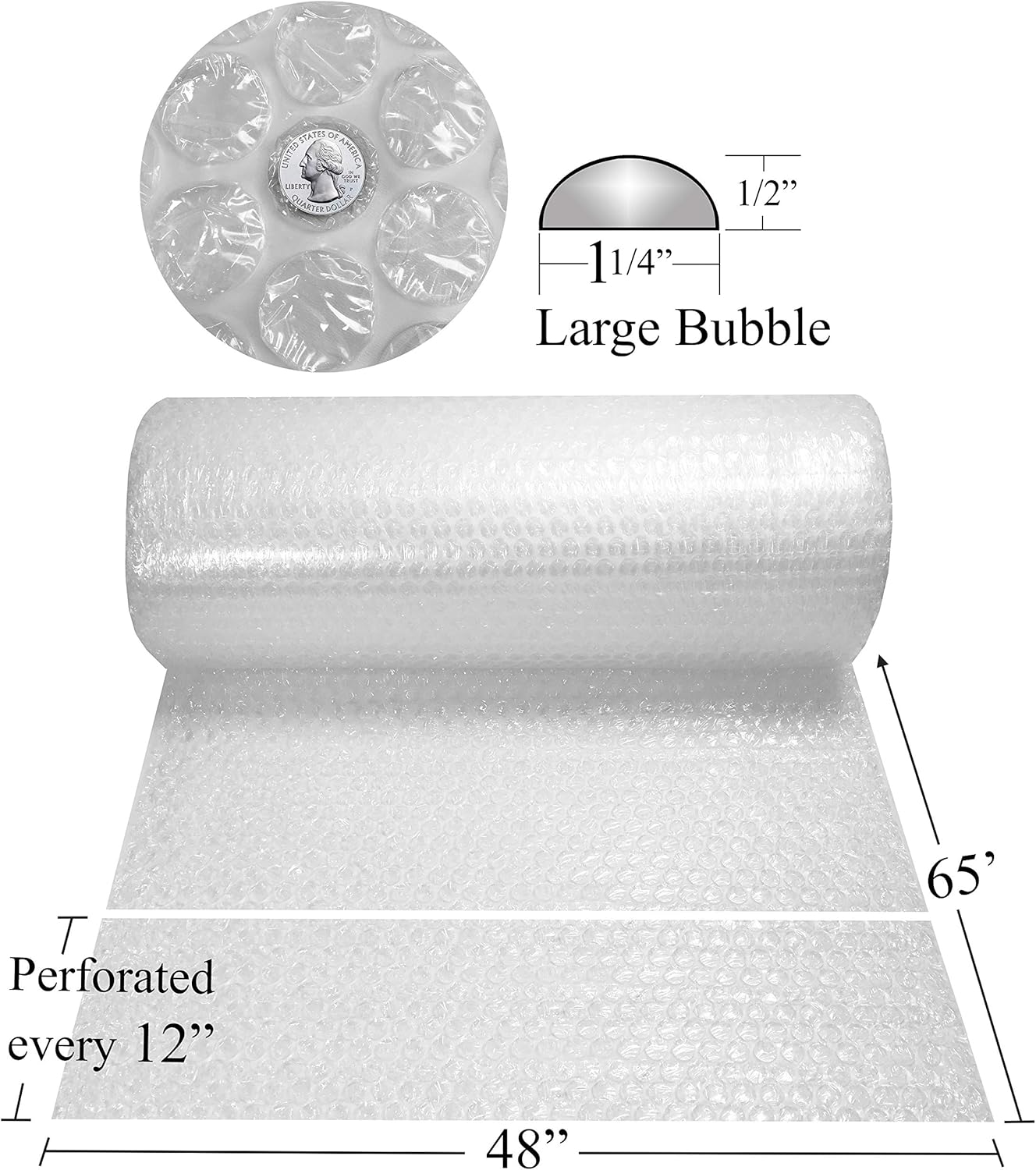 Embalaje protector de burbujas grande de 12 pulgadas (48 pulgadas de ancho x 65 pies de largo)