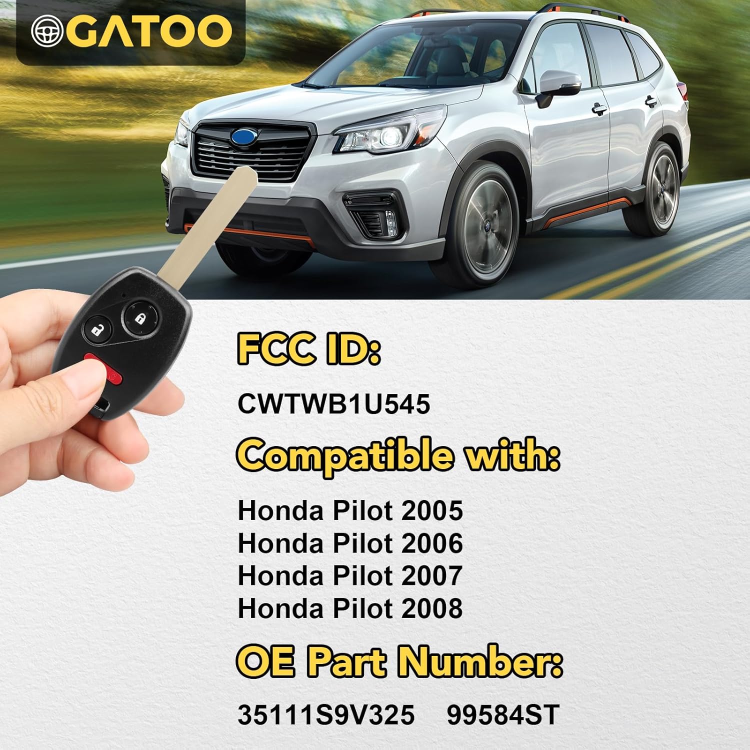 Llavero de repuesto para Honda Pilot 2005 2006 2007 2008, control remoto de entrada sin llave CWTWB1U545 35111-S9V-325, 2 piezas