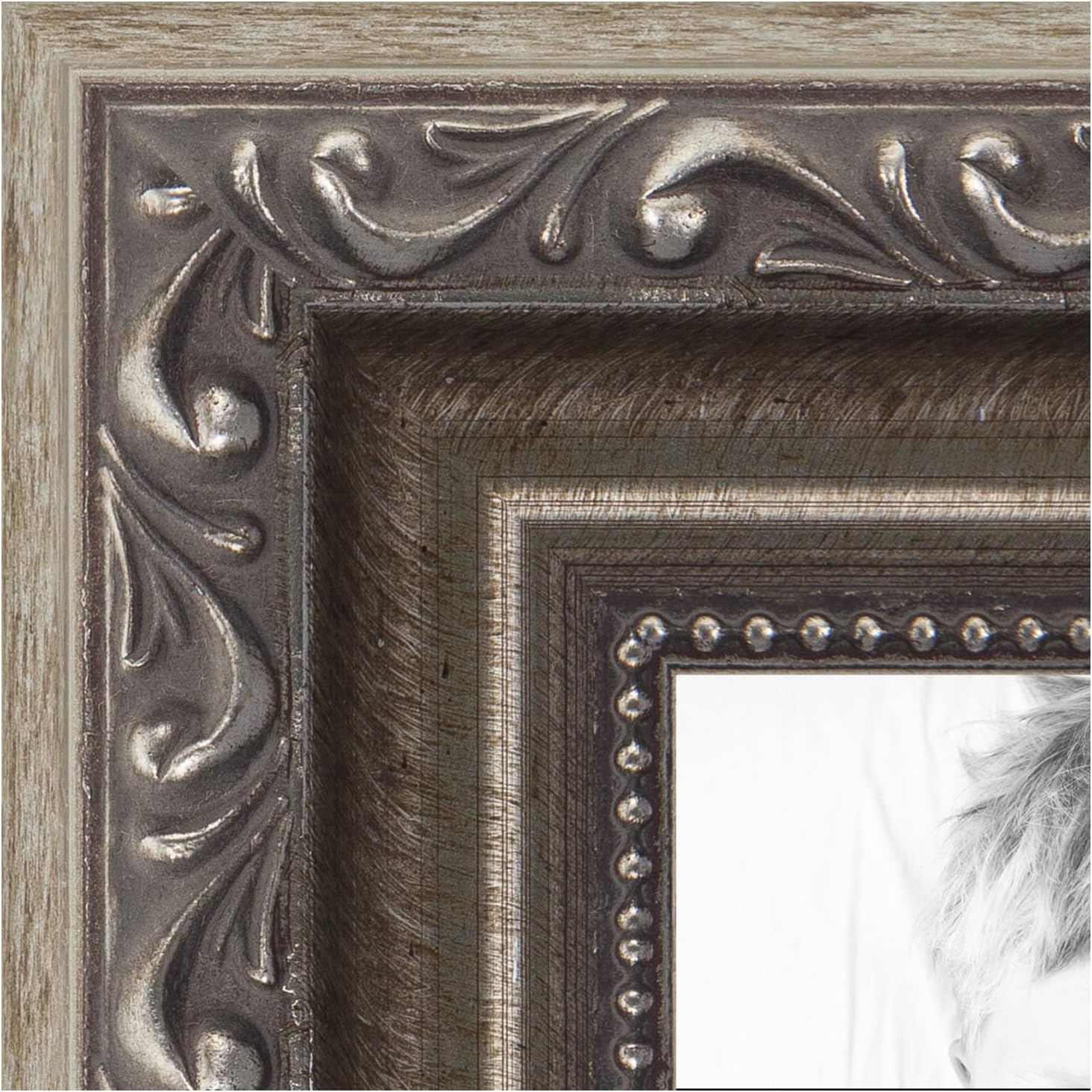 ArtToFrames Marco de fotos de madera de color plata envejecida y con cuentas de 24 x 36 pulgadas