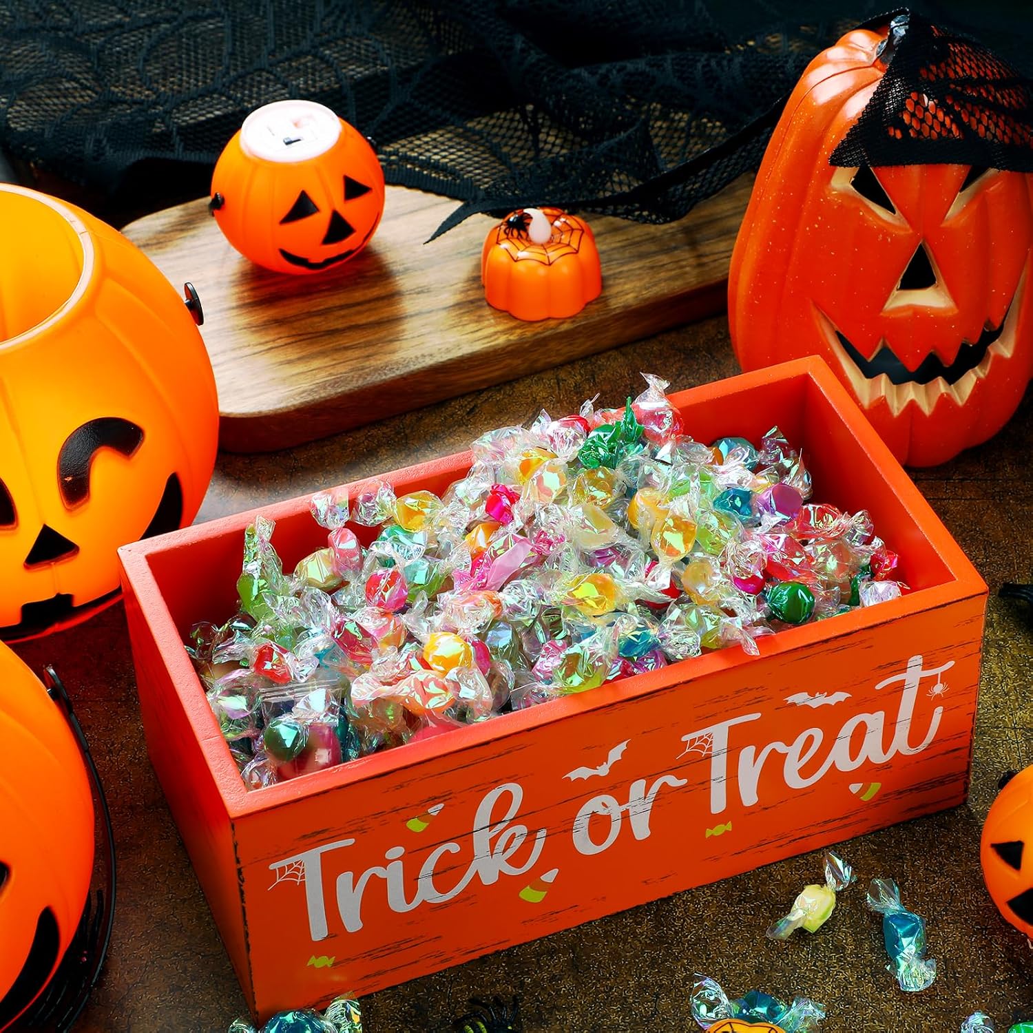 Cuenco de madera para dulces de Halloween, divertido plato para dulces de Halloween, soporte grande para platos de dulces de Halloween, vajilla de