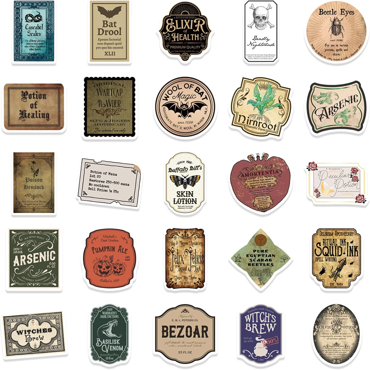 50 calcomanías de etiqueta de poción, retro, estética, para botella de agua, laptop, patineta, equipaje, guitarra, automóvil, motocicleta,