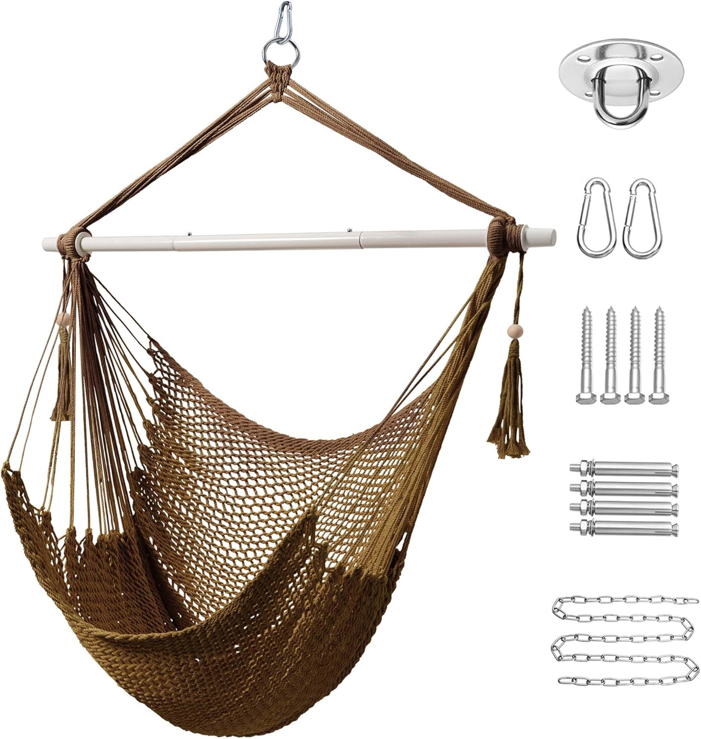 Lazy Daze – Silla tipo hamaca estilo caribeño silla columpio de cuerda colgante caribeña, barra separadora de acero extraíble de 40 pulgadas con