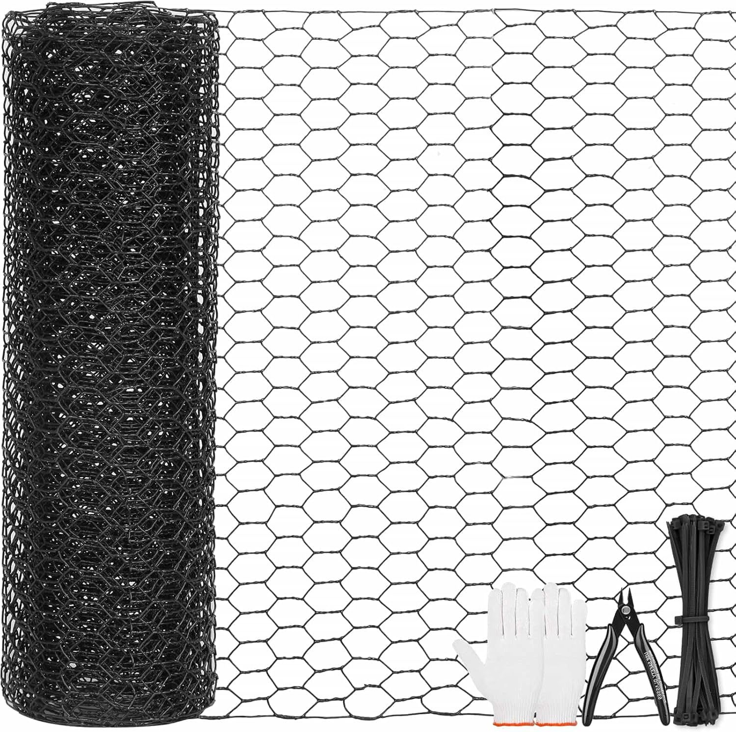 Cerca de alambre de pollo negro para arreglos florales, rollo de malla de alambre galvanizado hexagonal de 15.7 pulgadas x 9.8 pies para