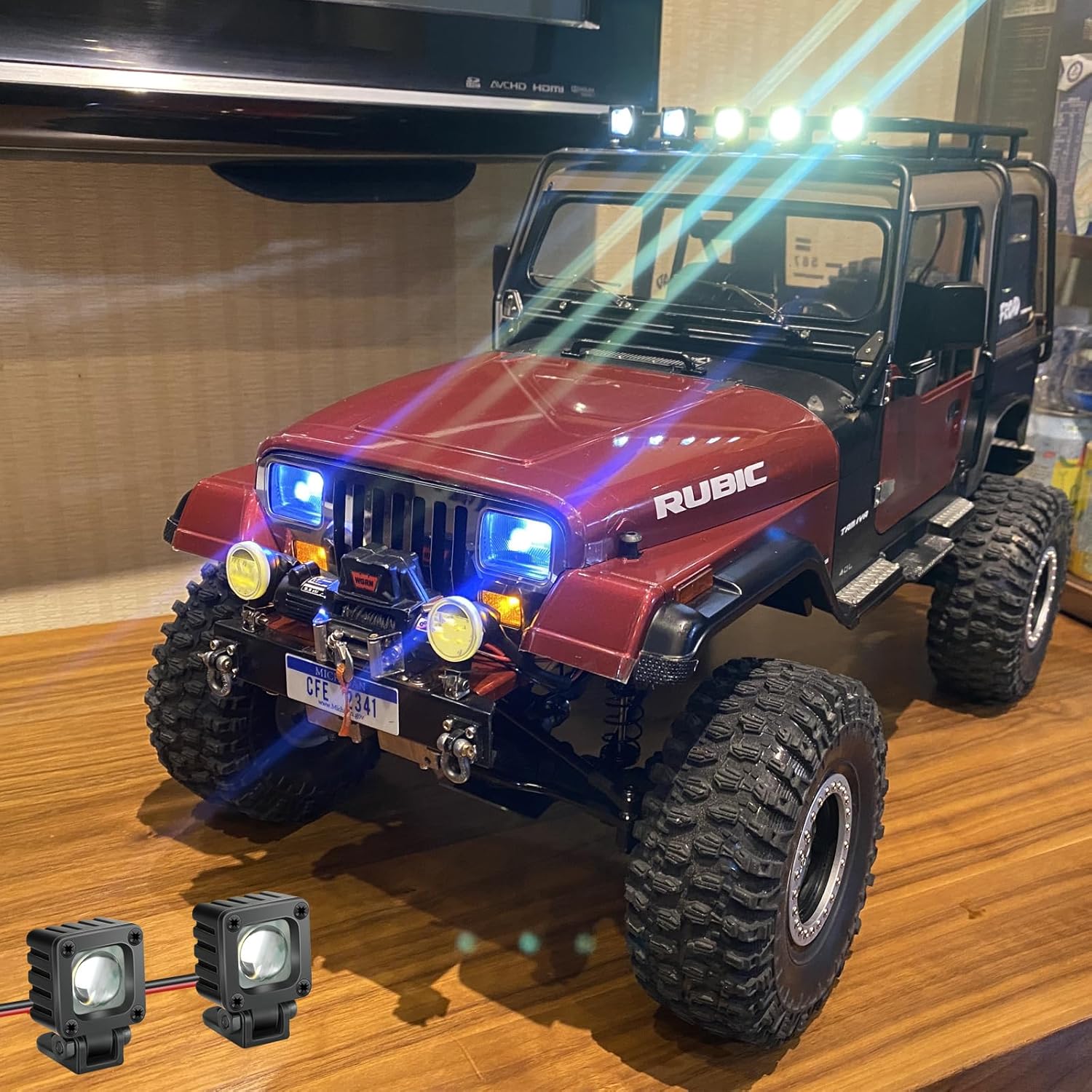 Barra de luz RC con carcasa de metal, lente rectangular, 2 unidades, luces RC Crawler Accesorios para Axial SCX10 Traxxas TRX4 TRX4M Arrma Senton