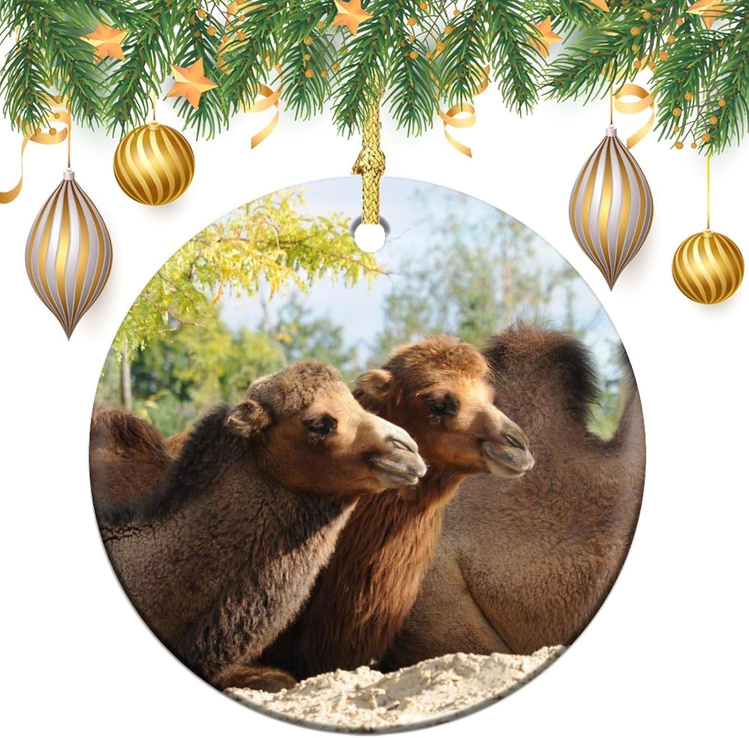 Adornos colgantes de Navidad, adornos de camello de animales silvestres, recuerdo festivo de cerámica, relleno de calcetín de Navidad para tío,