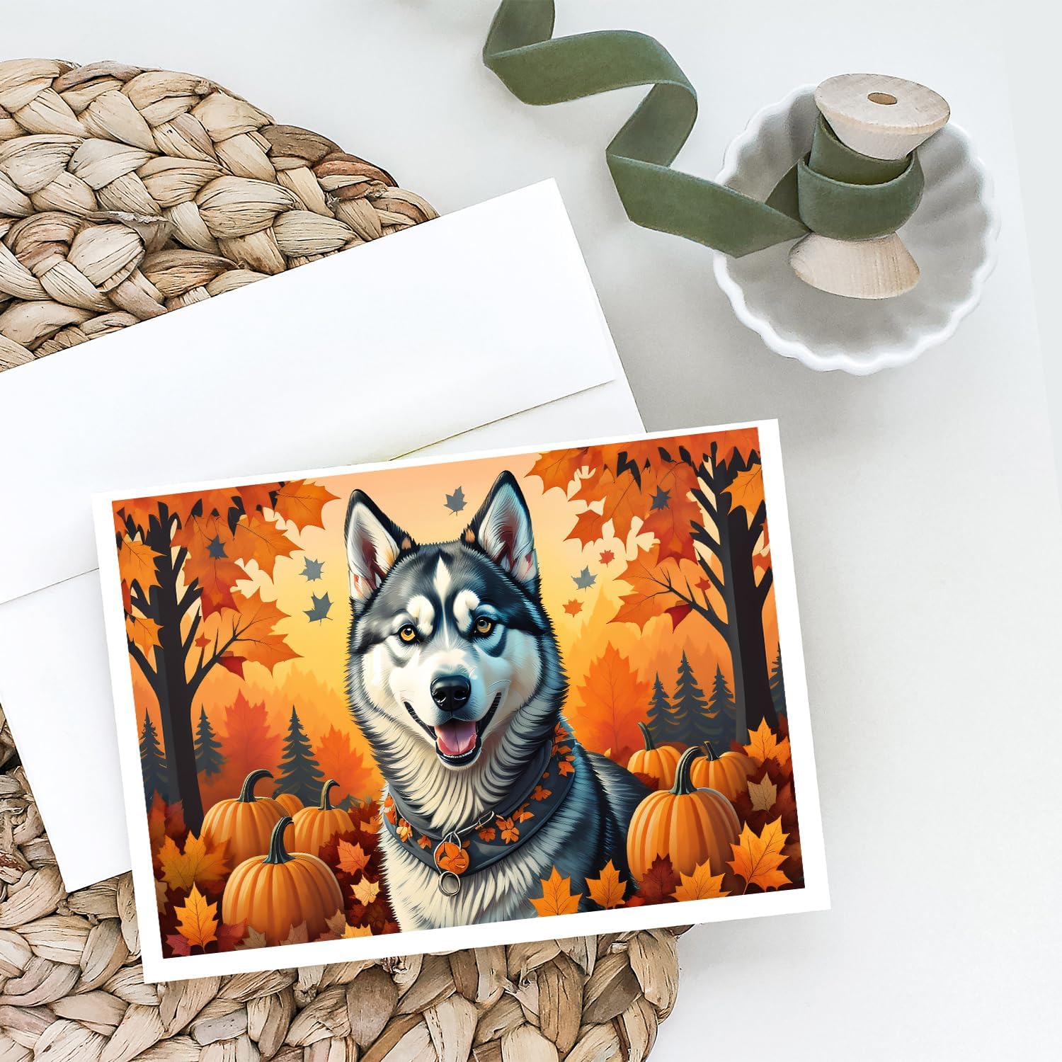 Caroline’s Treasures DAC1074GCA7P Siberian Husky Fall Greeting Cards and Envelopes Pack of 8 Blank Cards with Envelopes Whimsical A7 Size 5×7 Blank