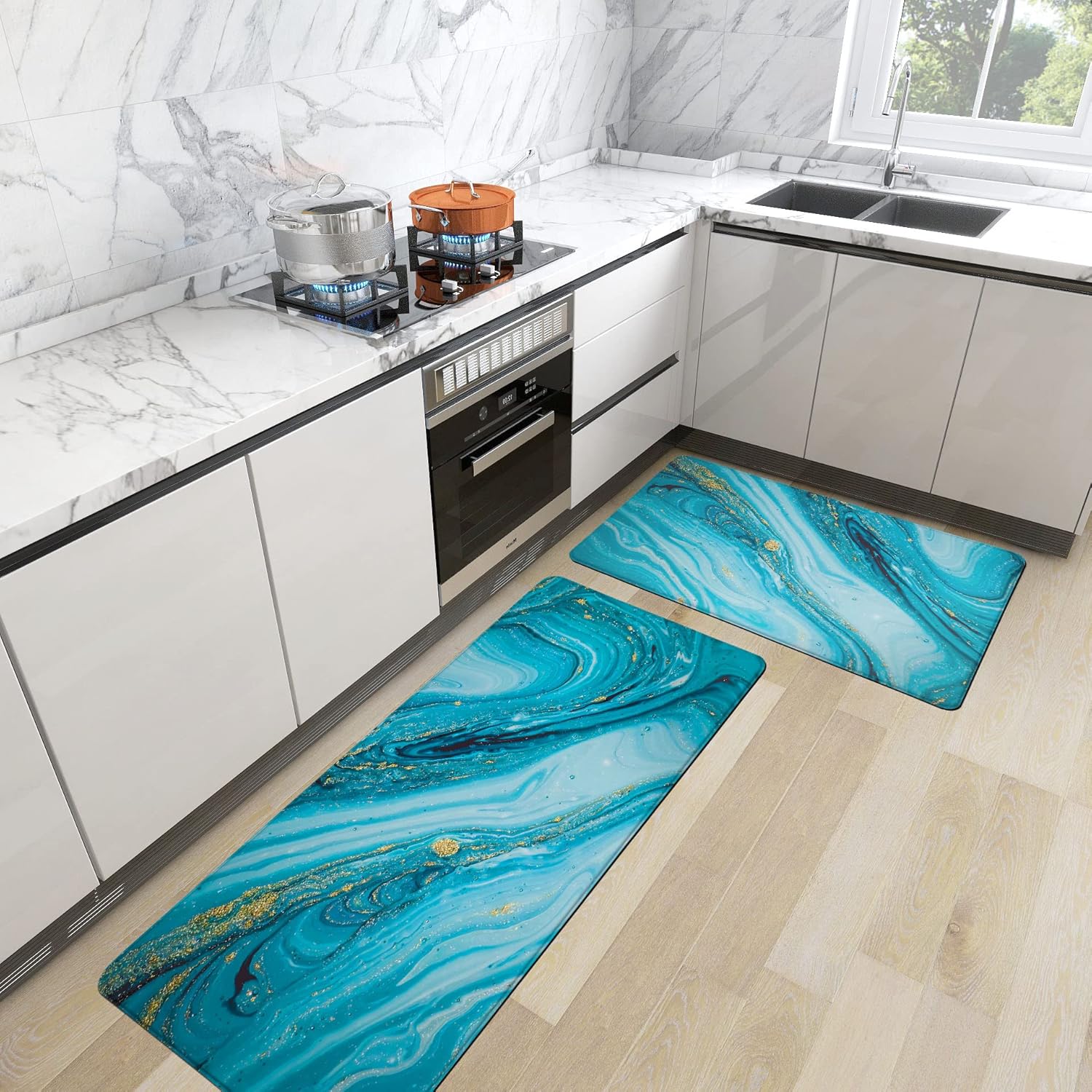 Alfombras de cocina color turquesa, acolchadas y antifatiga, para el suelo de la cocina, decoración y accesorios de cocina, antideslizantes,