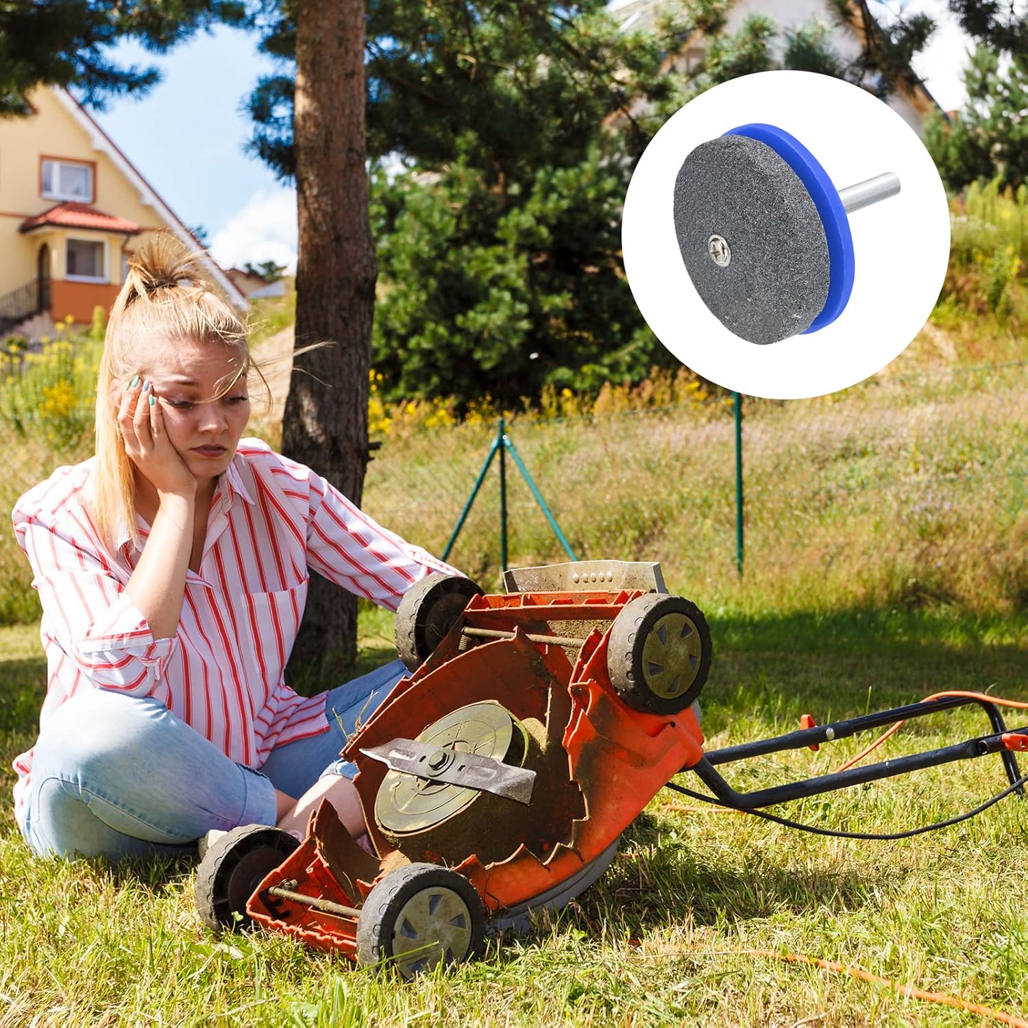 uxcell Afilador de cuchillas para cortacésped, cortador de corindón universal, rueda de piedra para cortacésped, taladro eléctrico, taladro manual,