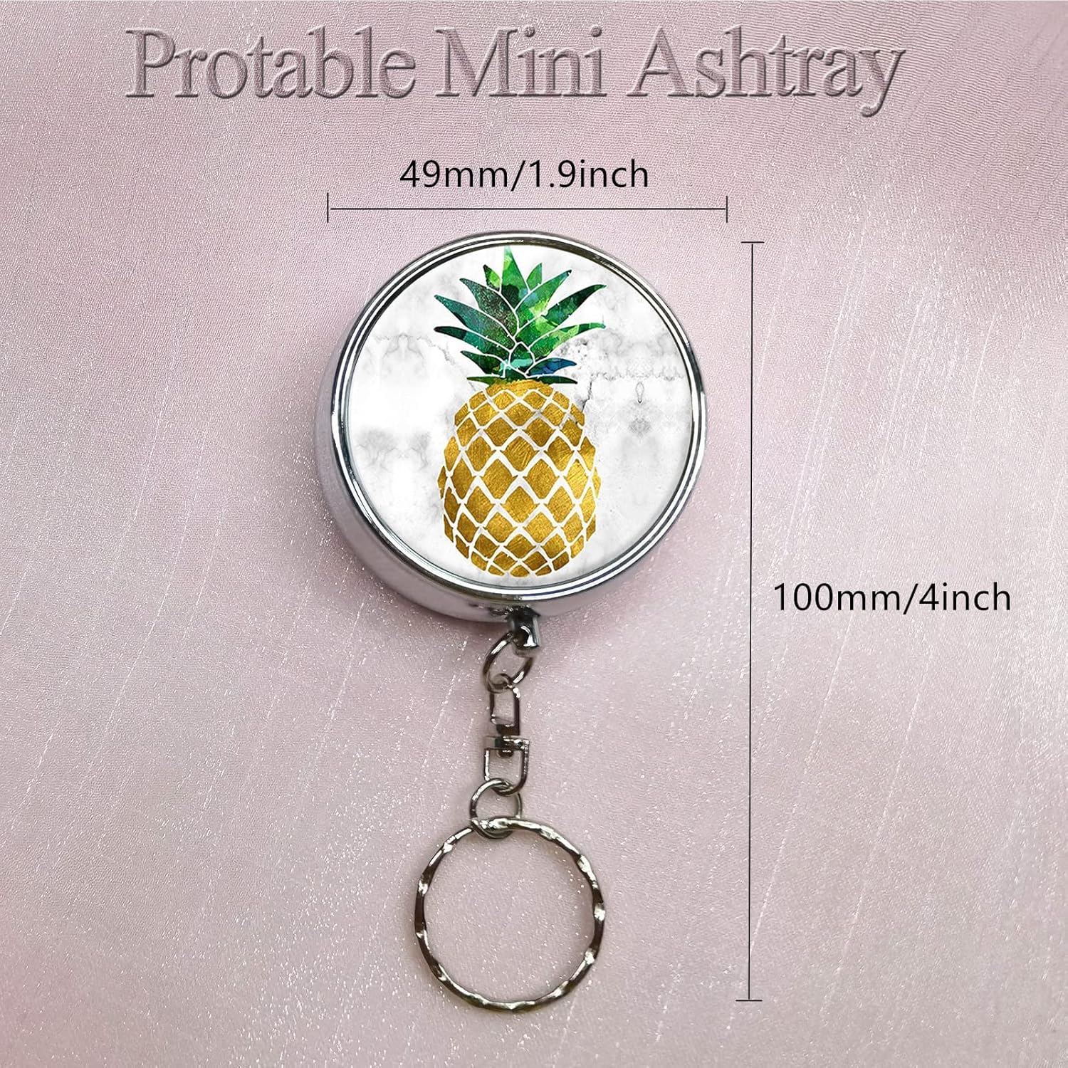 Cenicero de bolsillo portátil, llavero circular de metal con desinflador, soporte personalizado para cenicero para uso cómodo al aire libre (piña, 2