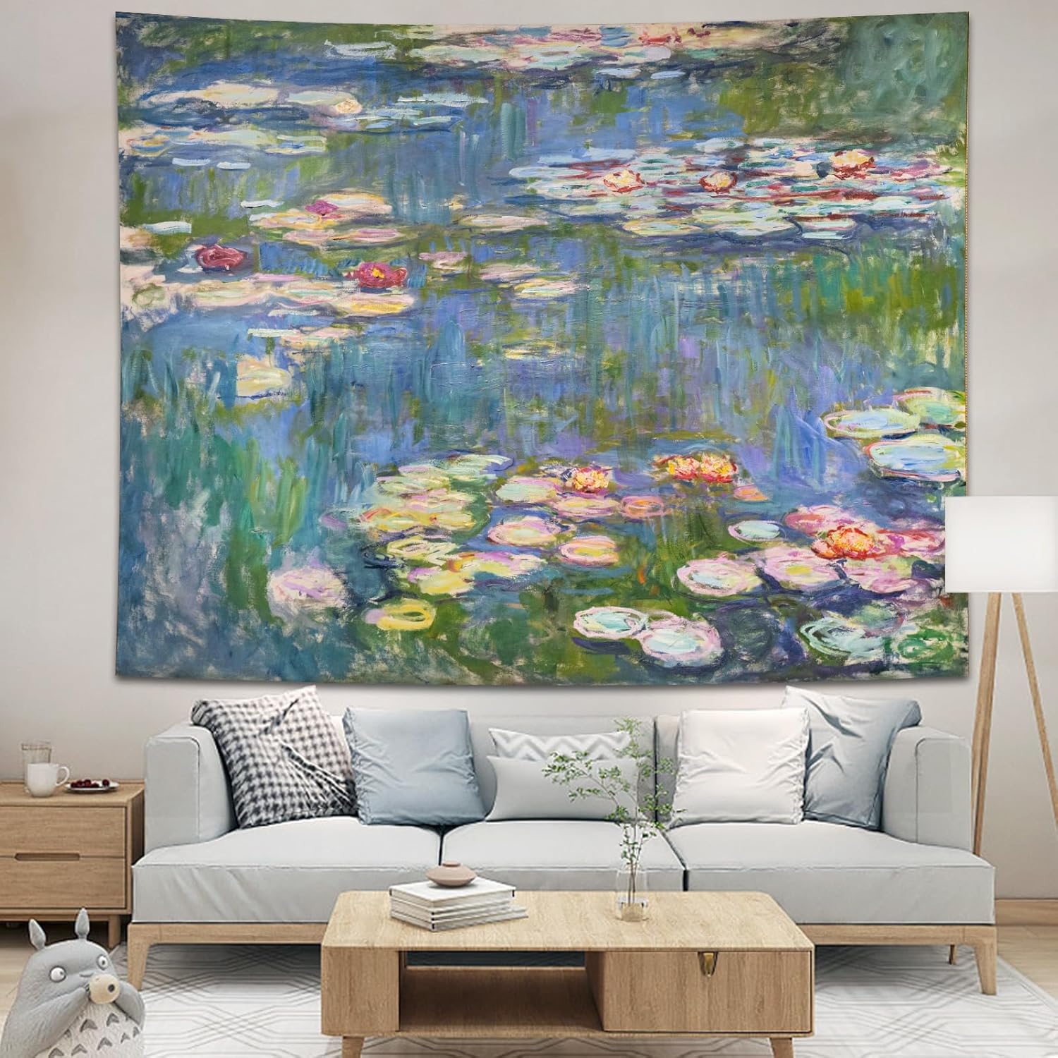 Avinyl Monet – Tapiz verde de lirios de agua para decoración de pared para dormitorio, estético, abstracto, flor hippie, colgante de pared para sala