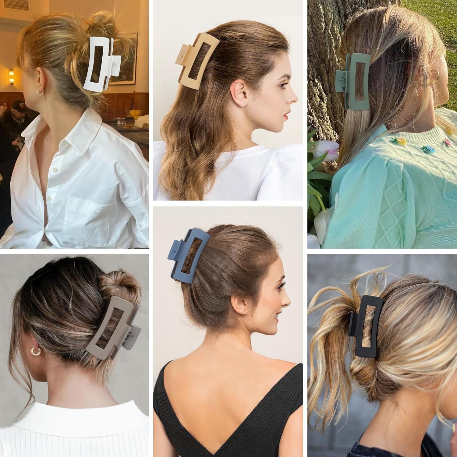 Sisiaipu Pinzas grandes para el cabello de 4 pulgadas, 6 pinzas grandes para cabello grueso, pinzas cuadradas para el cabello para mujeres, pinzas