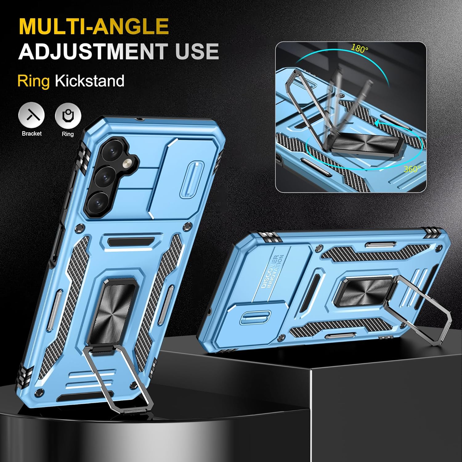 SunStory Funda para Samsung Galaxy A14 5G con protector de pantalla HD, cubierta de cámara deslizante y soporte, funda para Samsung A14 5G grado