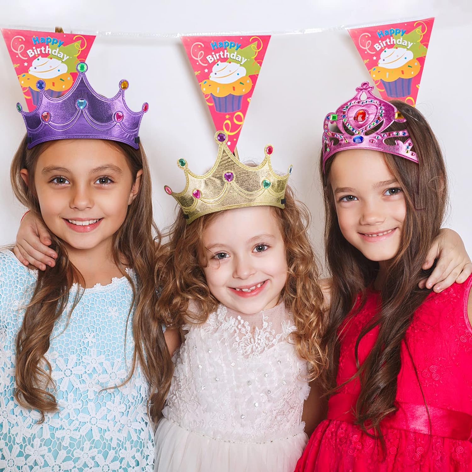 FLMRIOY Juego de 17 coronas de fiesta de princesa, suministros de fiesta para niños, kit de fabricación de tiaras con calcomanías de diamante para