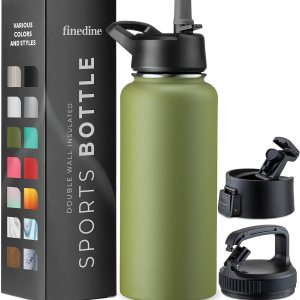 FineDine – Botella de agua de acero inoxidable con tapa de pajilla, tapa abatible, tapa de boca ancha (32 oz), botellas de agua aisladas, mantiene FineDine – Botella de agua de acero inoxidable con tapa de pajilla, tapa abatible, tapa de boca ancha (32 oz), botellas de agua aisladas, mantiene