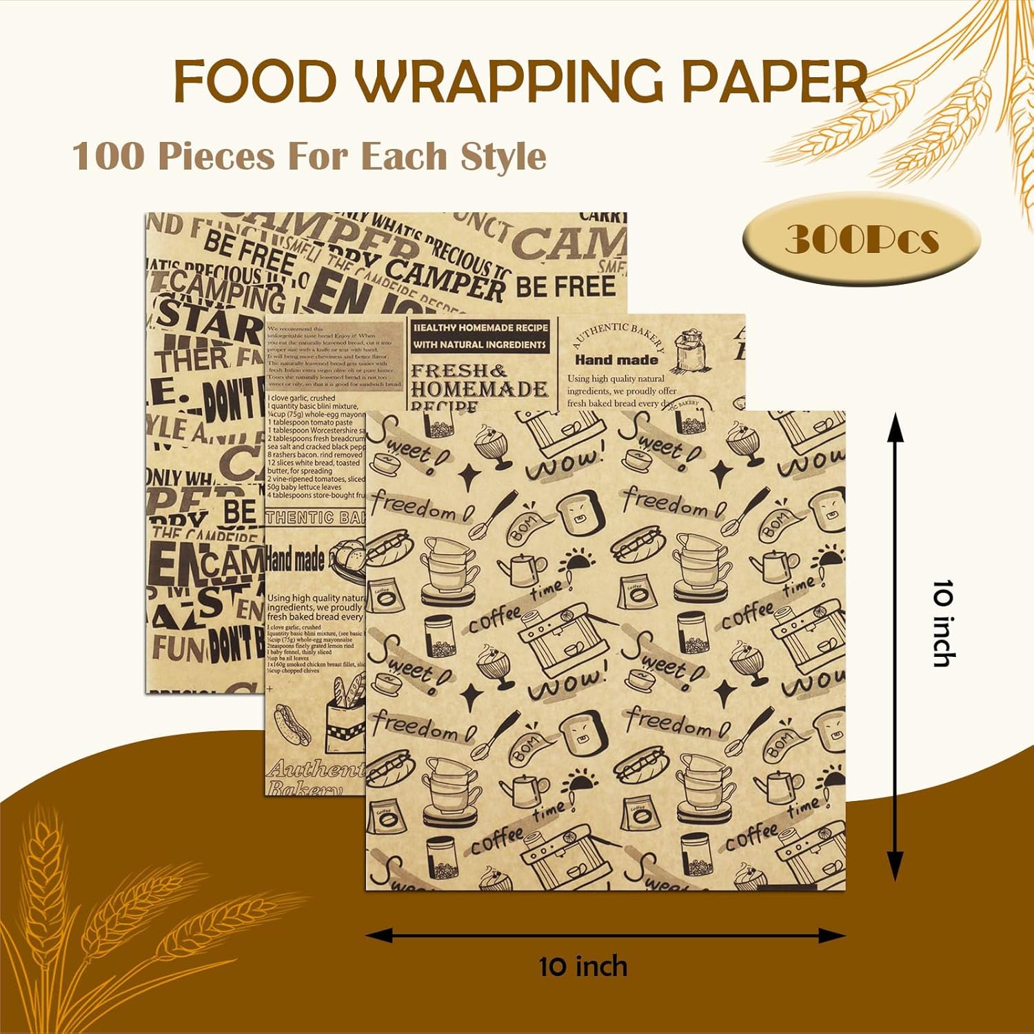 300 hojas de papel de delicatessen a prueba de grasa, envoltura de alimentos precortadas, bandeja de forro para canasta de alimentos, envoltura
