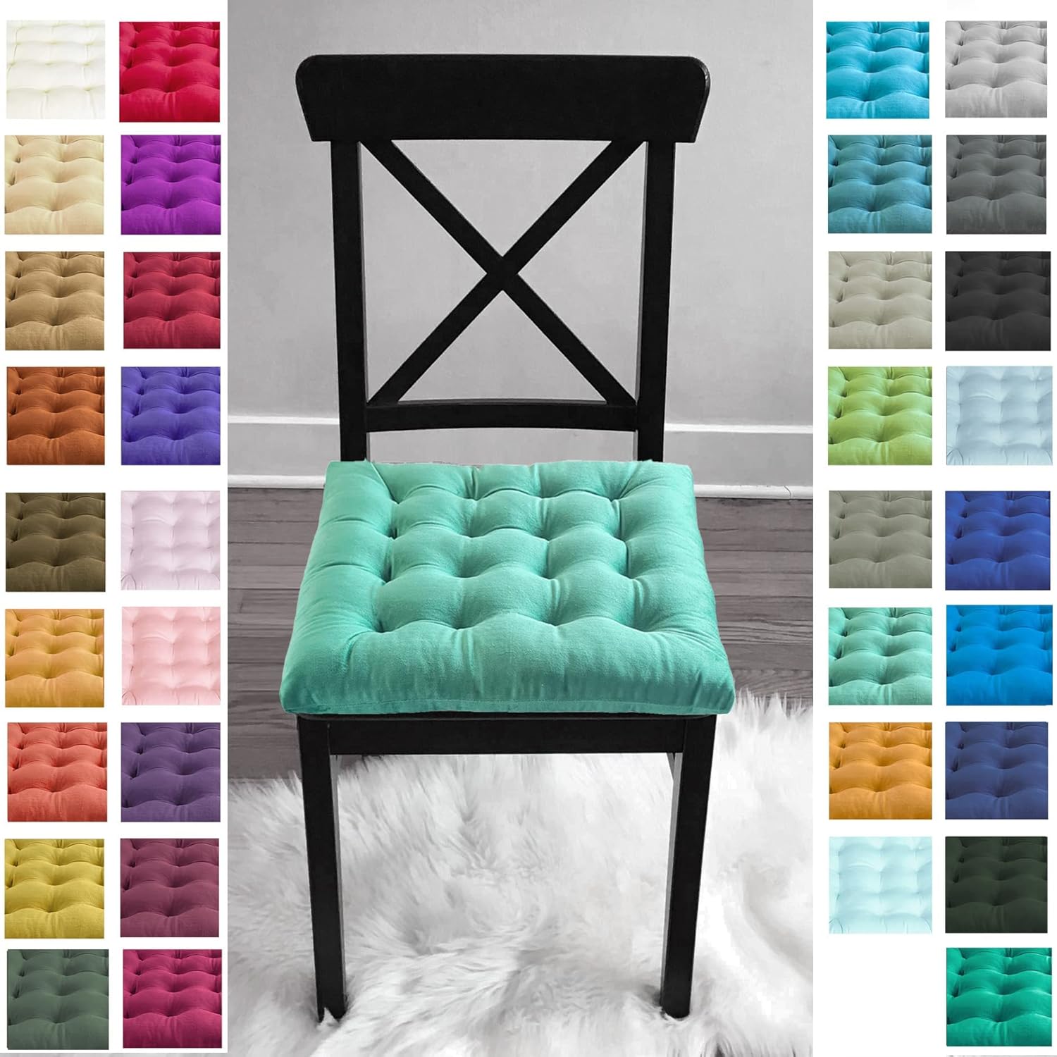Collection 828-CHP-SQR – Cojín cuadrado para silla de felpa, para taburete de cocina, bar, comedor, duradero, reversible con lazos (verde menta, 1),