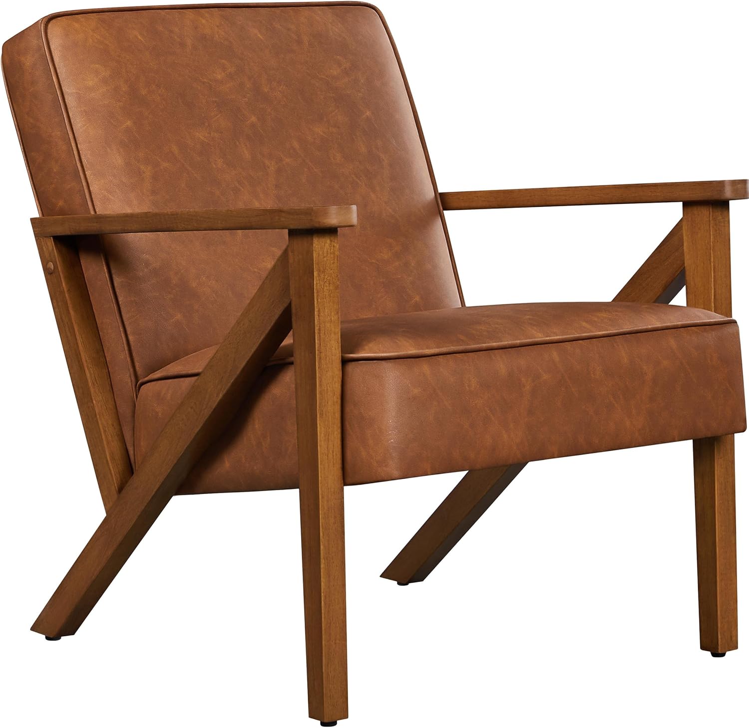 Yaheetech Silla decorativa de piel sintética con marco de madera, moderna silla retro para sala de estar, oficina, área de recepción, color marrón