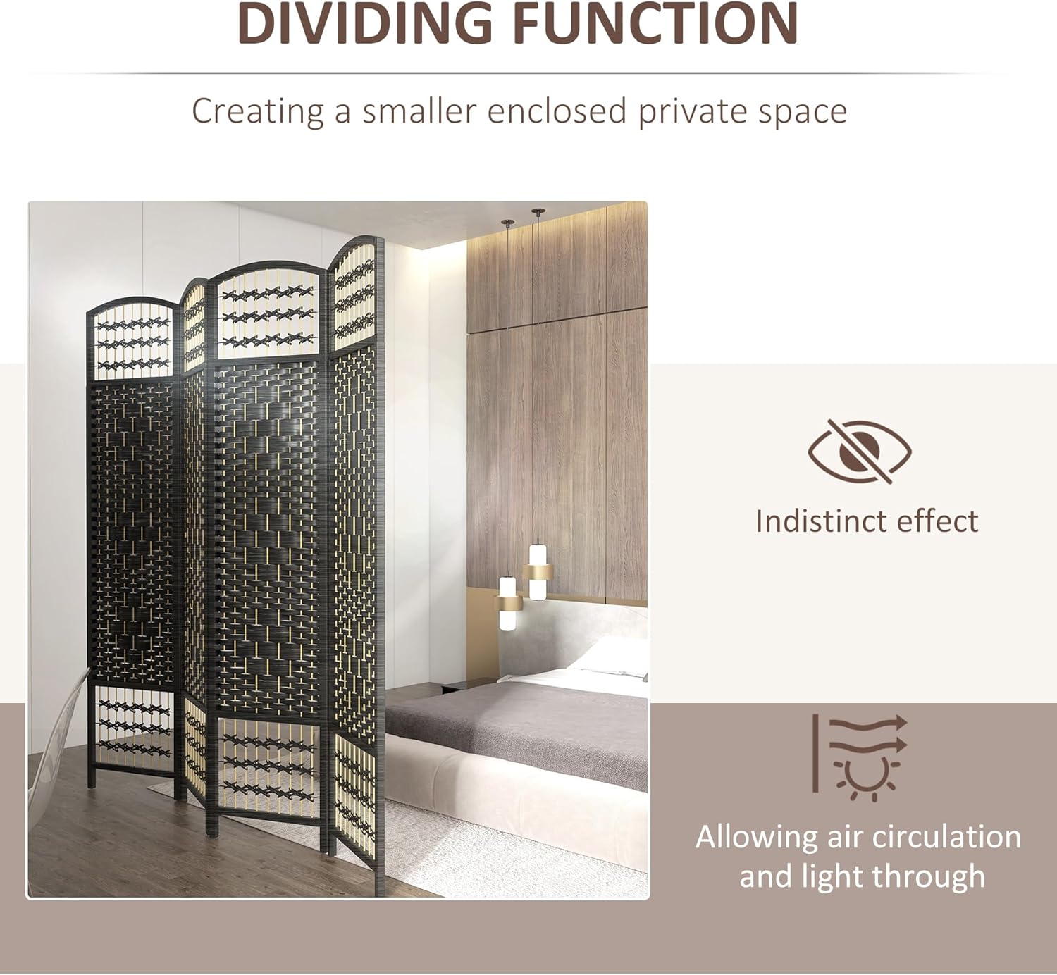HOMCOM Divisor de habitación de 4 paneles, pantalla de privacidad plegable, separador de habitación de 5.6 pies, divisor de pared de división