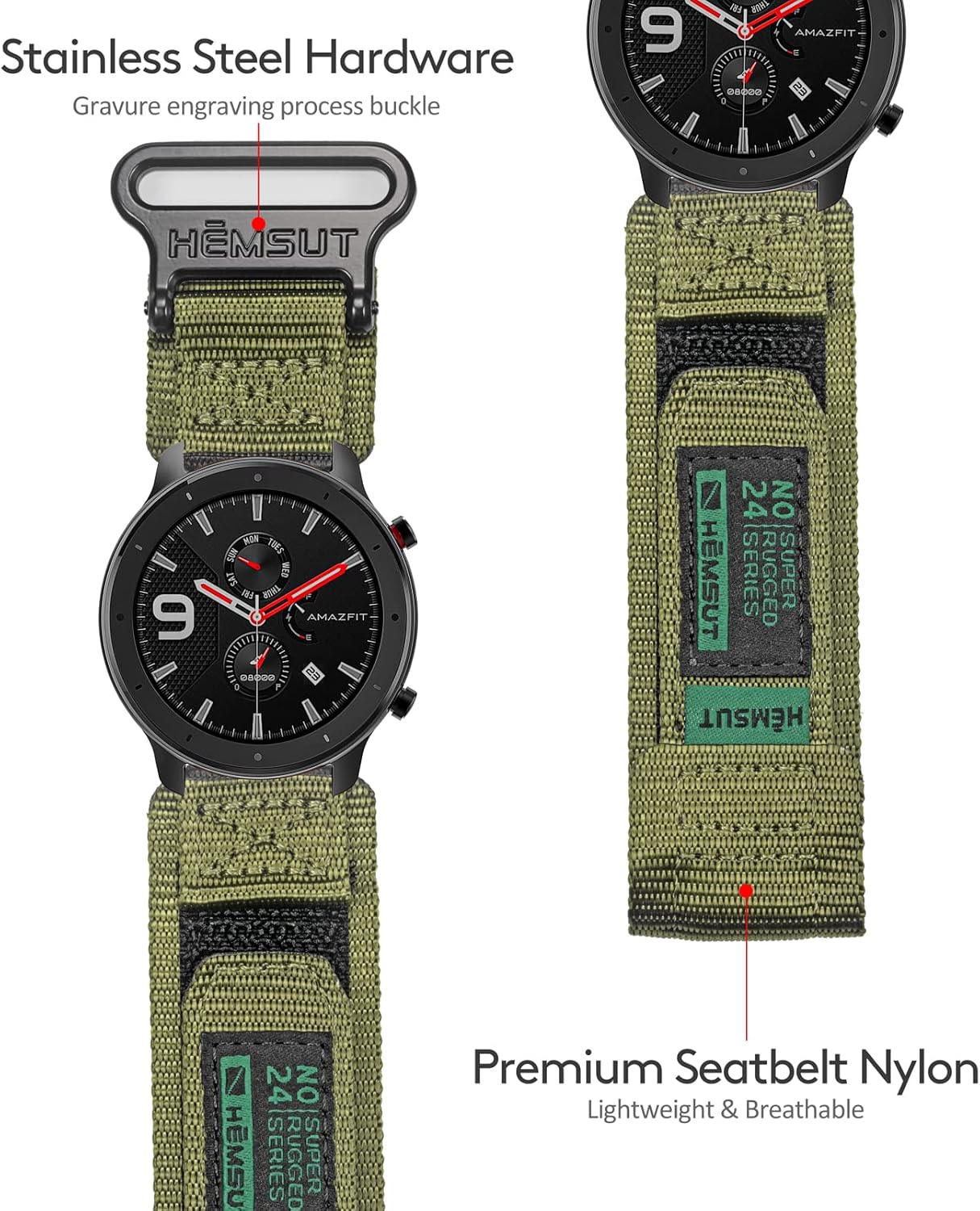 Correas de reloj compatibles con Amazfit, correa deportiva de nailon resistente con diseño de bucle tejido para Amazfit GTR 2eGTR 2GTR 3 ProGTR 3GTR