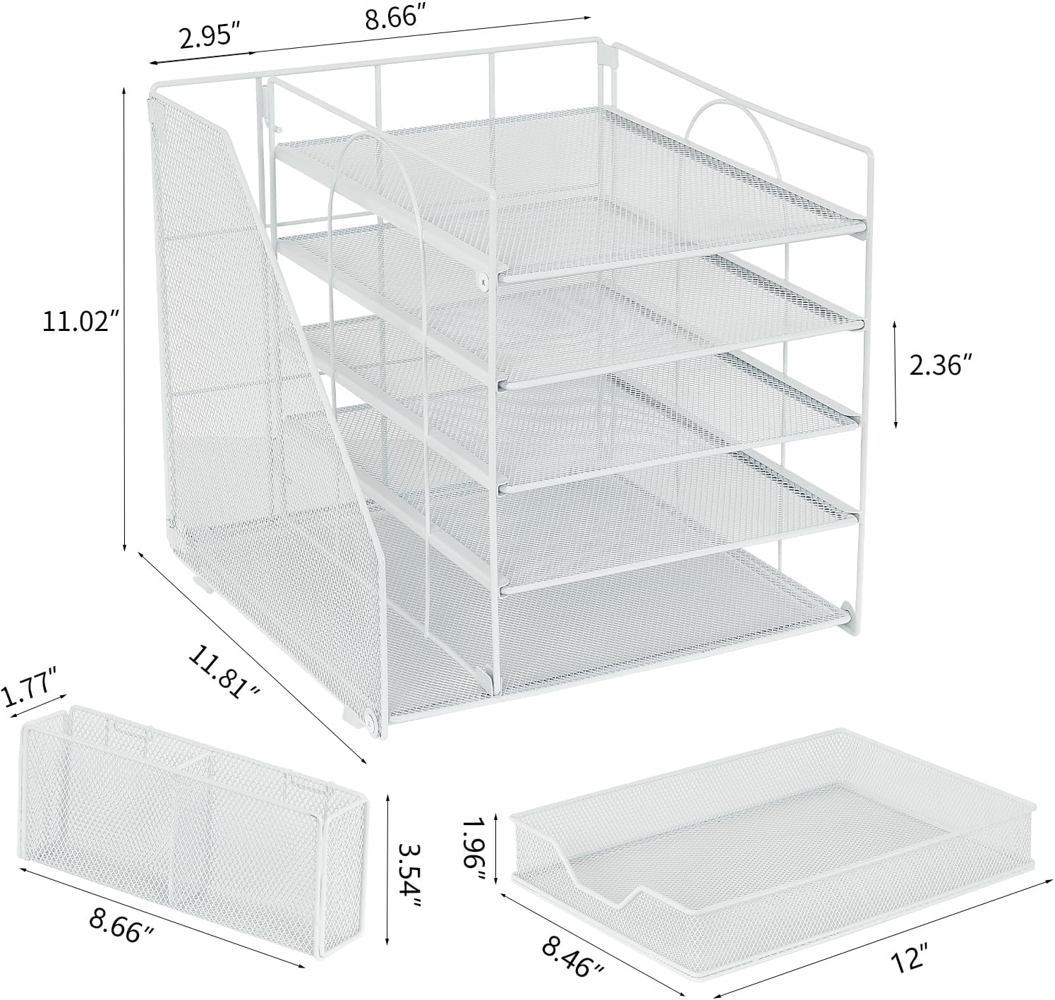 gianotter Organizador de bandeja de papel de 5 niveles con soporte para archivos, organizador de escritorio con cajón y soporte para bolígrafos,