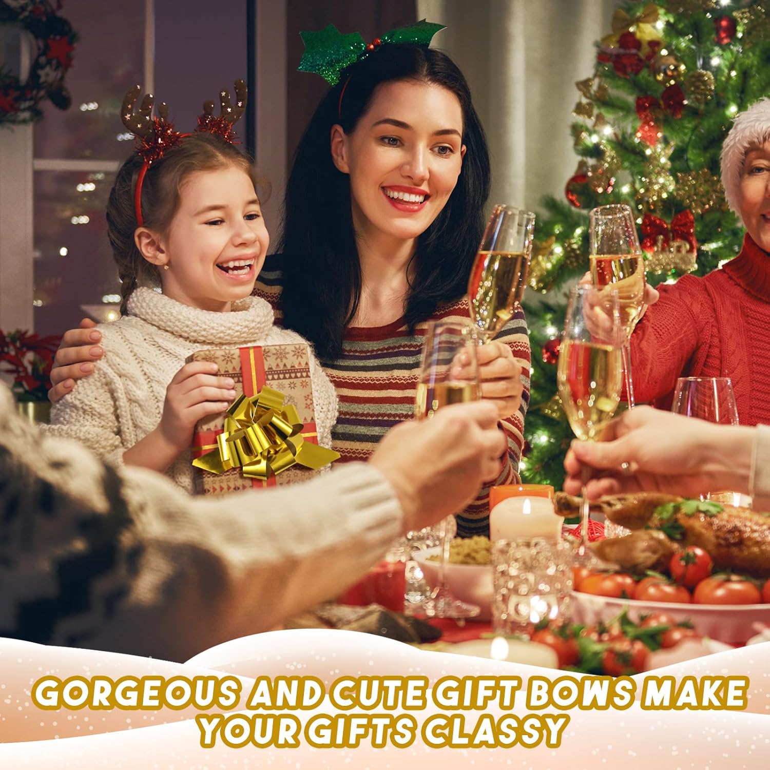 100 lazos de regalo de Navidad de 5 pulgadas con accesorio de envoltura de cinta, lazos de regalo de Navidad para cestas de vacaciones, decoración