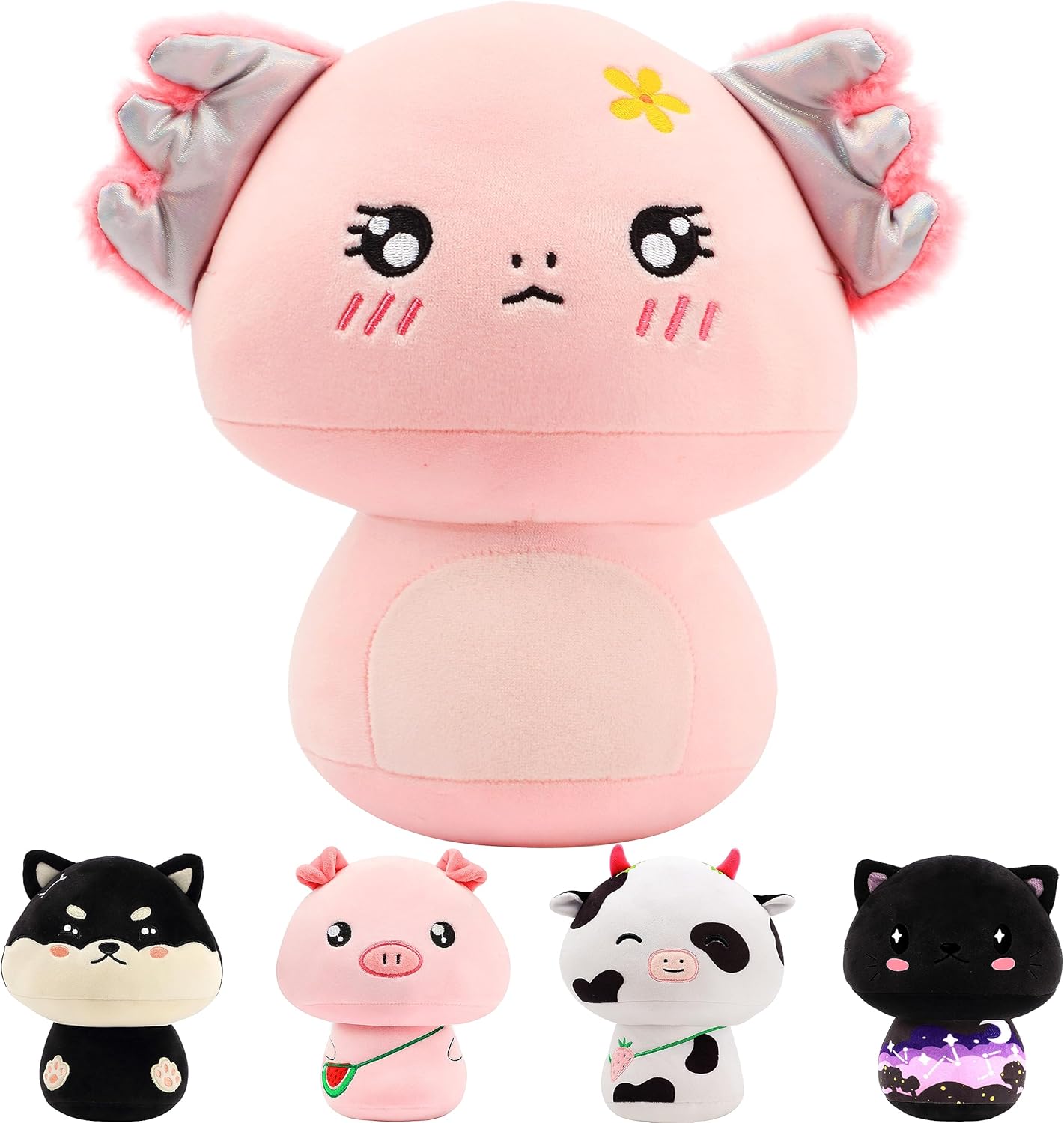 Cuteoy Almohada de ajolote de peluche de hongo, diseño de flor y ajolote, juguetes de peluche, muñecas suaves y lindas, regalos para niños pequeños,