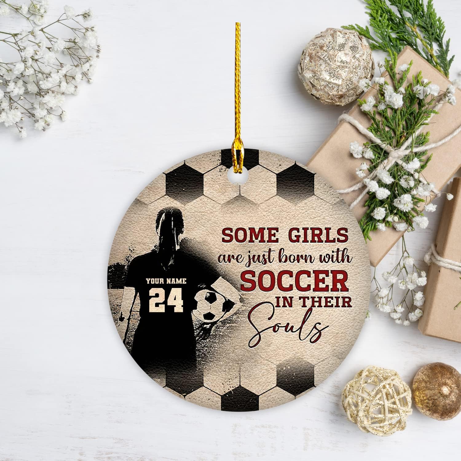Adorno de Navidad de fútbol personalizado con nombre y número 2022, adornos de fútbol personalizados para Navidad, adorno de fútbol hecho a mano con