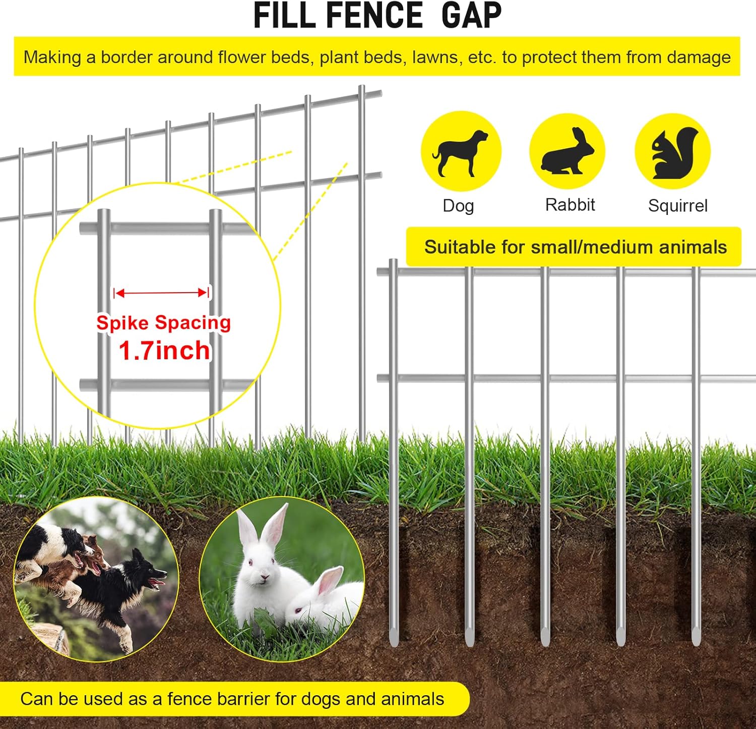 Paquete de 4 vallas de barrera de animales subterráneas decorativas para jardín de 20 x 15 pulgadas, 4 calibres de acero galvanizado, estacas de