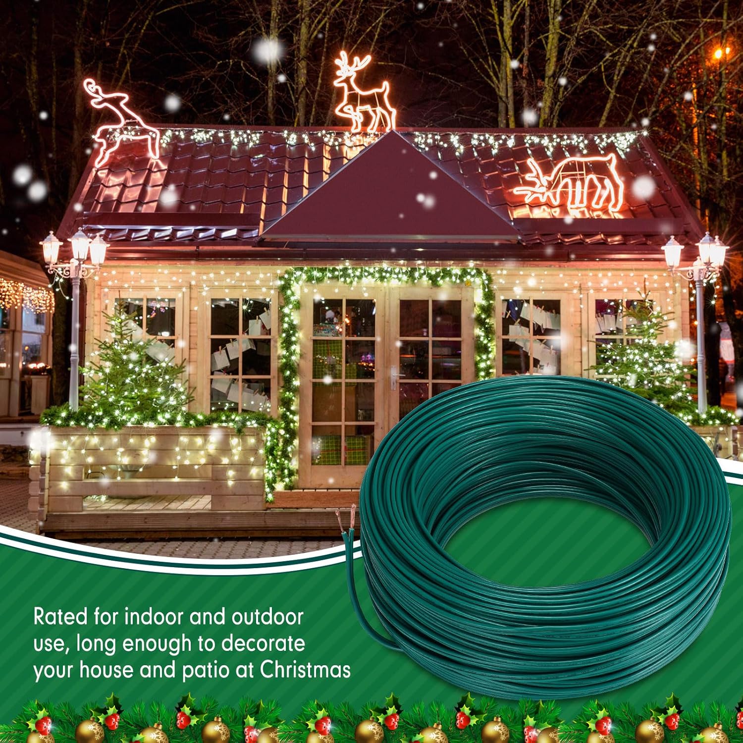 Handepo Cable eléctrico de Navidad SPT-2 de 328 pies, salida de iluminación de Navidad, cable en blanco a granel de grado comercial, extensión de 18
