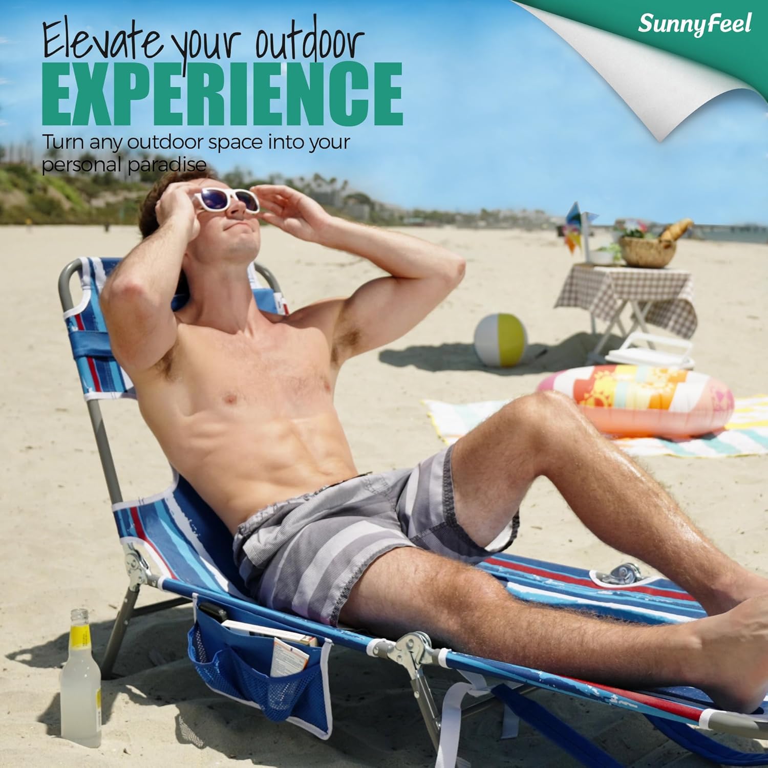 SUNNYFEEL Sillón de playa, mochila reclinable, sillas de playa planas, silla de bronceado boca abajo, sillas de camping plegables, catre portátil