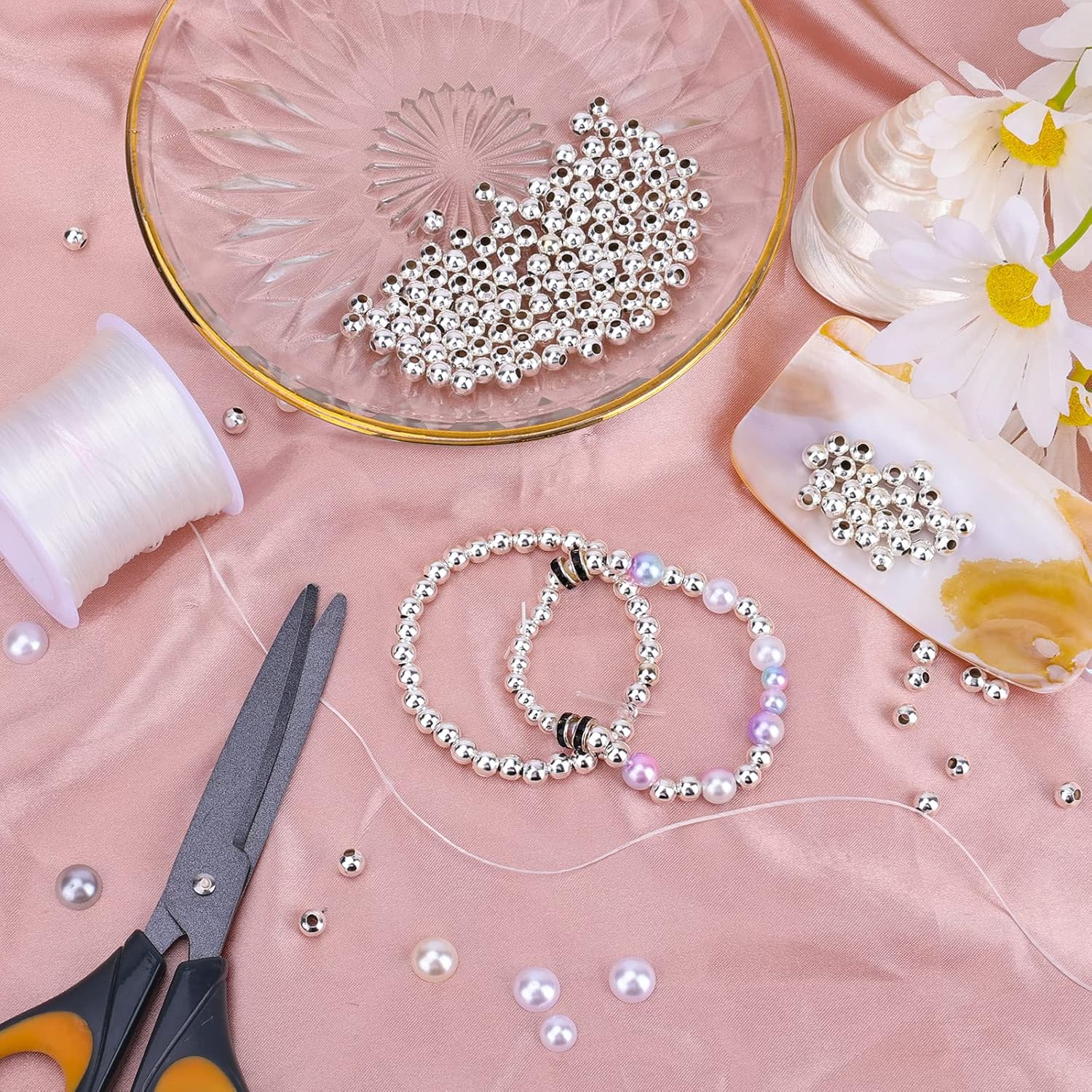 SAVITA 200 cuentas espaciadoras redondas de 0.236 pulgadas para la fabricación de joyas, cuentas espaciadoras de metal, cuentas redondas lisas