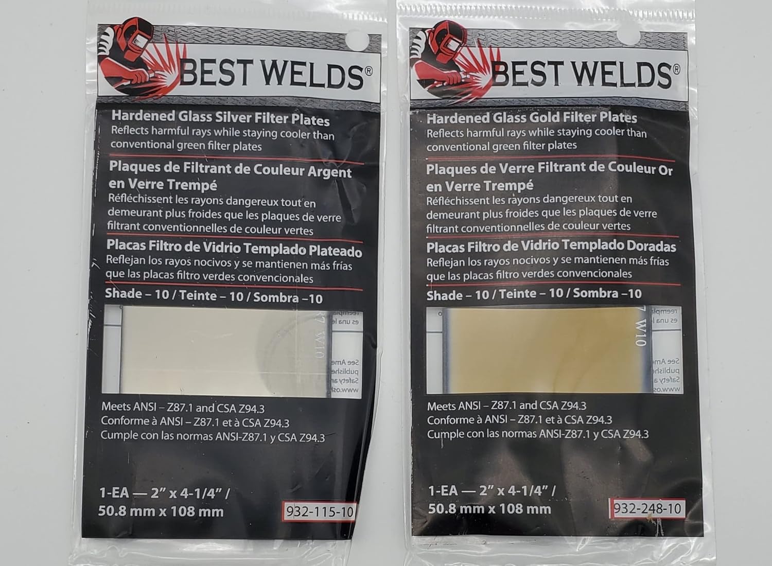 Best Welds – Lente de soldadura de repuesto de vidrio endurecido dorado, placa de filtro pasivo avanzada de 2 pulgadas x 4-14 pulgadas, sombra 9,