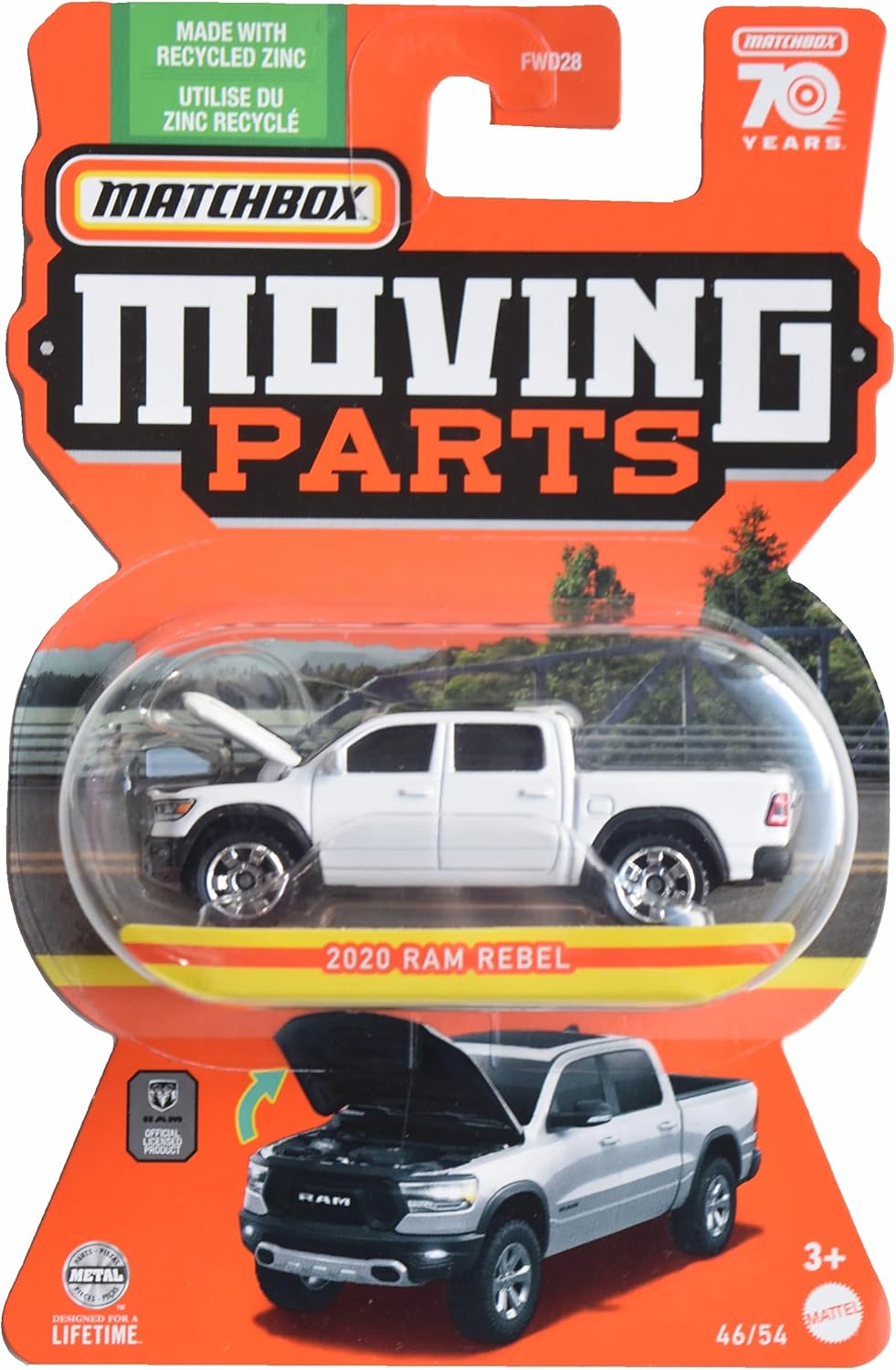 Matchbox 2020 Ram Rebel, Piezas móviles 4654 Blanco