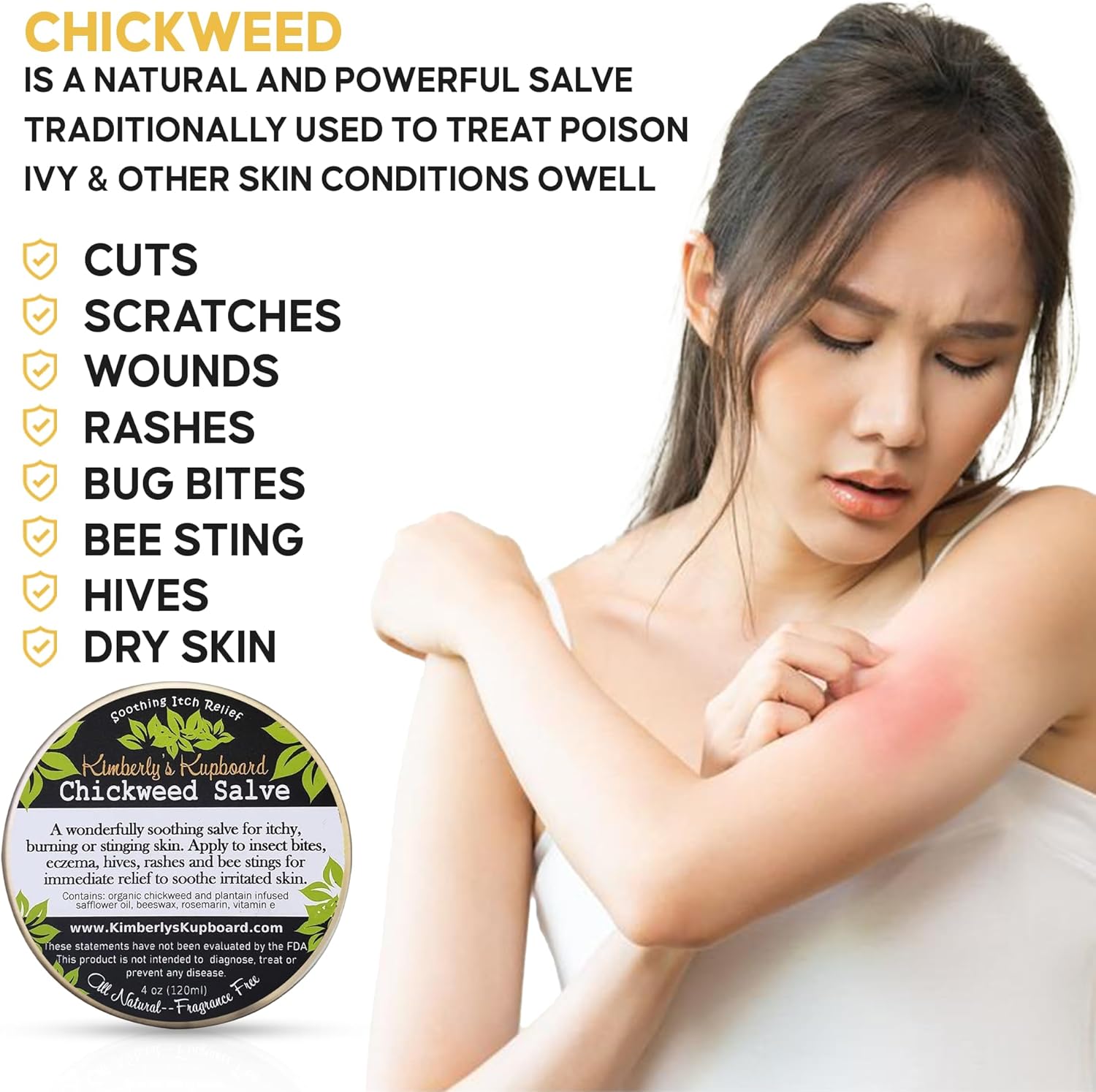 Kimberlys Kupboard Chickweed Healing Salve para proporcionar alivio de picazón, picaduras de abejas y piel seca  3.8 onzas  3.8 fl oz (3.8 fl oz)