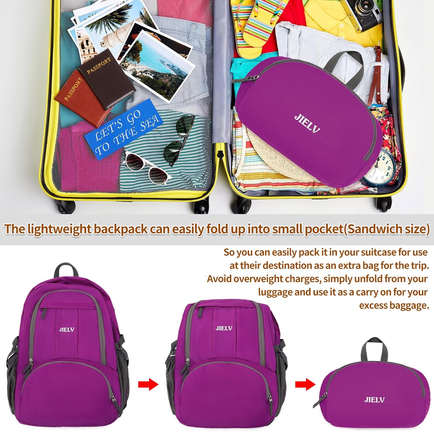 Mochila de senderismo pequeña Mochilas de viaje ligeras Mochila impermeable para senderismo para mujeres y hombres, púrpura, (Purple-30L), Casual