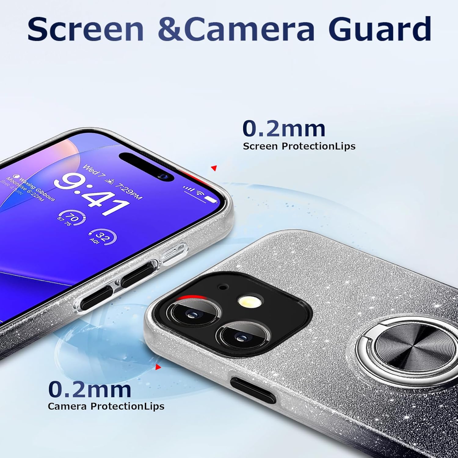 Funda para Samsung Galaxy S23 Ultra 5G con soporte de anillo magnético, purpurina brillante, para niñas y mujeres, funda de TPU y funda protectora