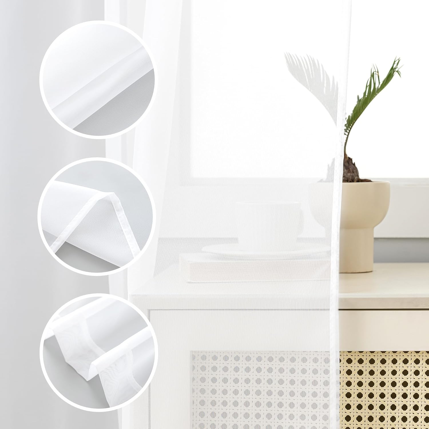 Karseteli 2 paneles de cortinas semitransparentes de gasa blanca de 96 pulgadas de largo, con bolsillo para cortinero, tratamiento de ventana para
