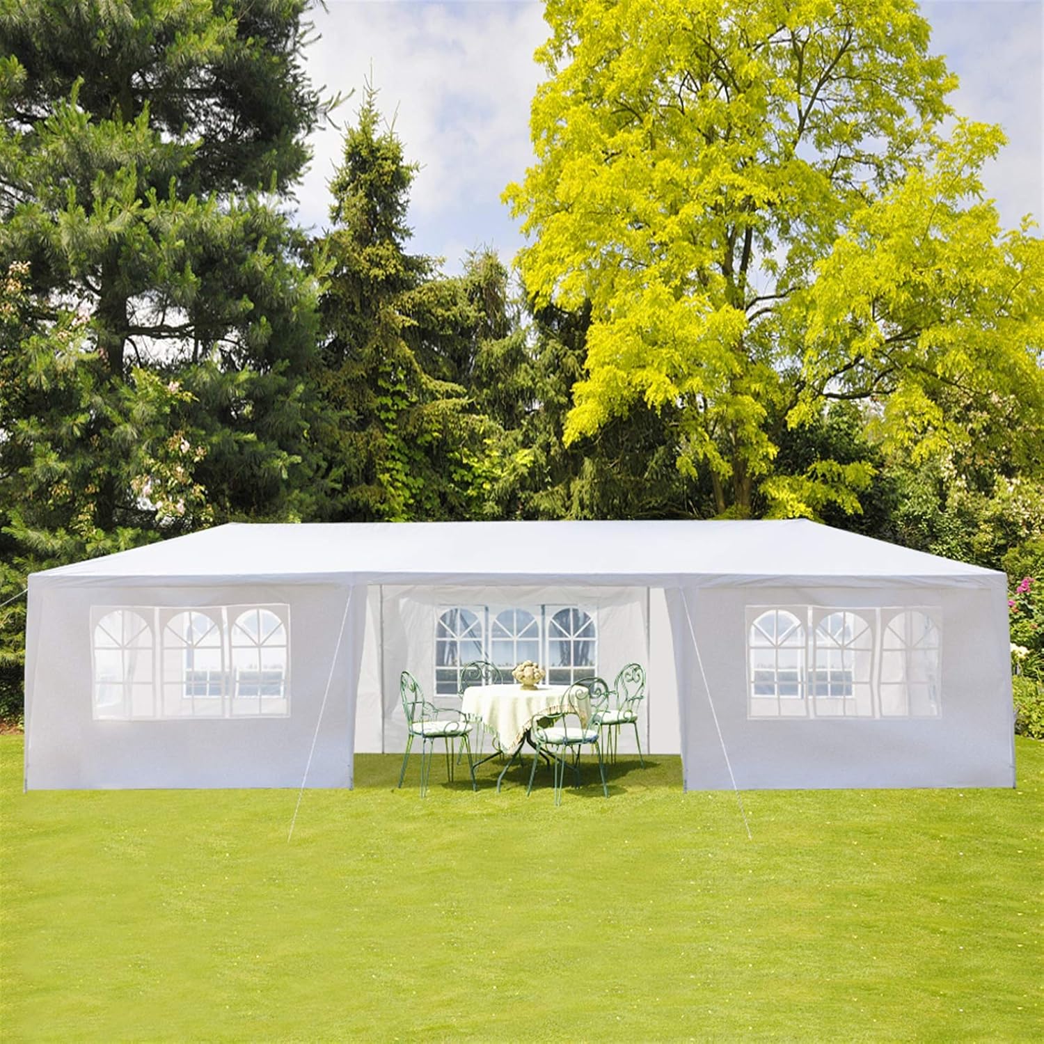 Tienda de campaña para exteriores de 10 x 30 pies, color blanco, carpa impermeable práctica con ventanas más brillantes, 5 paredes laterales
