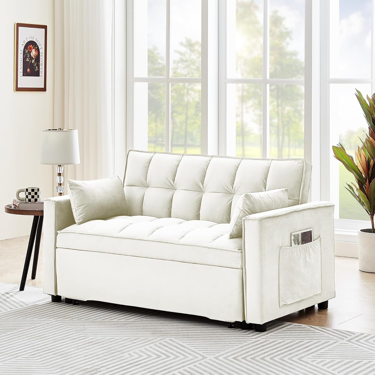 LUMISOL Sofá cama convertible moderno de terciopelo de 55.2 pulgadas, sofá cama multifuncional 3 en 1, cama extraíble, sofá biplaza con respaldo
