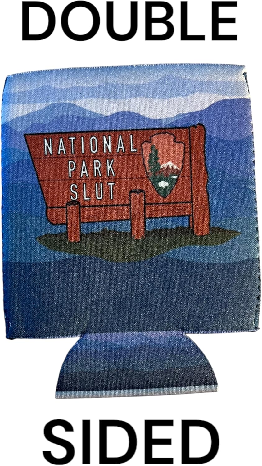 National Park Slut Coozie – Enfriador de latas divertido – Regalo de broma – Regalo de elefante blanco – Soporte para latas de cerveza Coozie Sleeve
