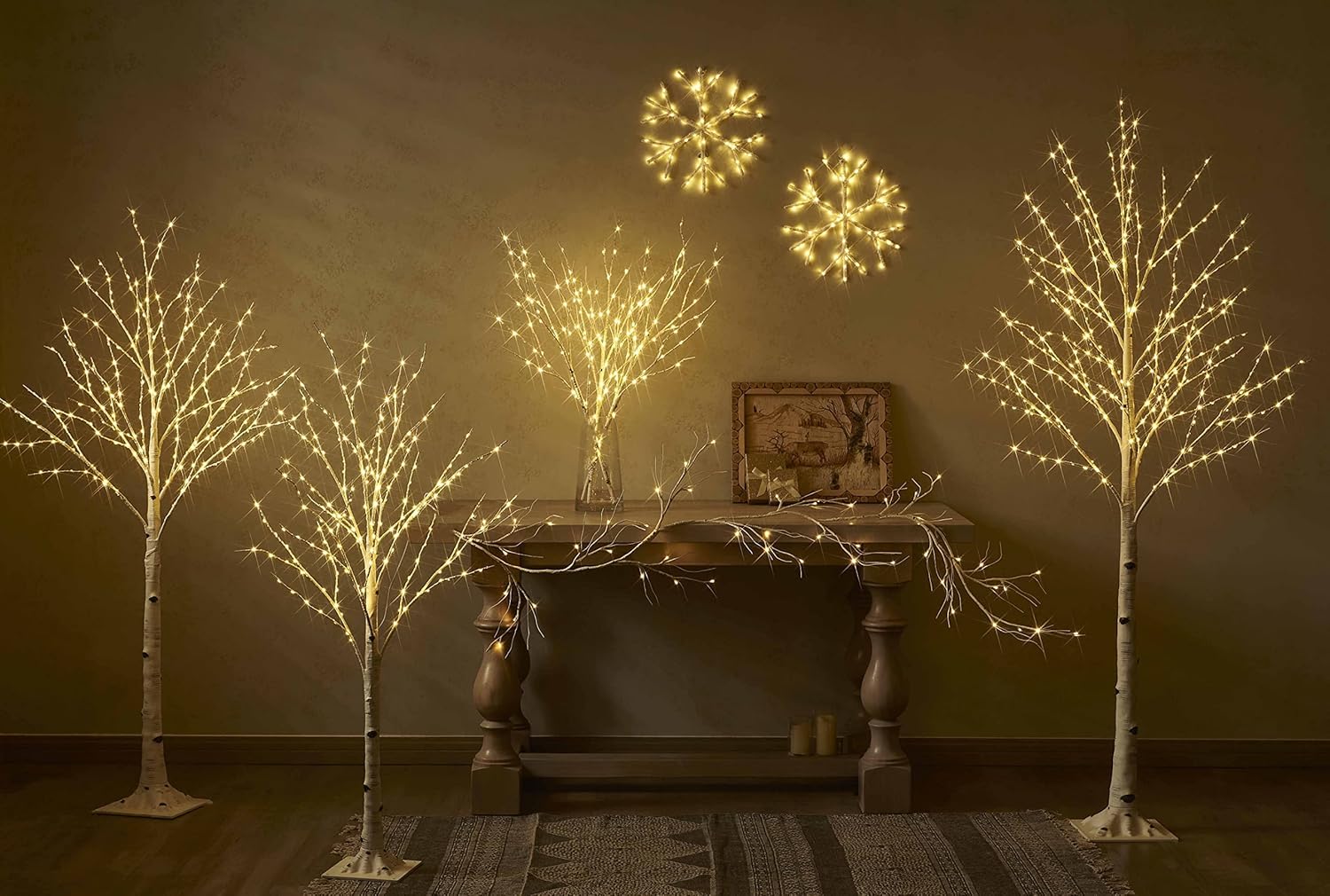 Hairui Árbol de abedul iluminado con luces de hadas de color blanco cálido y multicolor, 8 funciones, 6 pies, árbol sintético con luces para