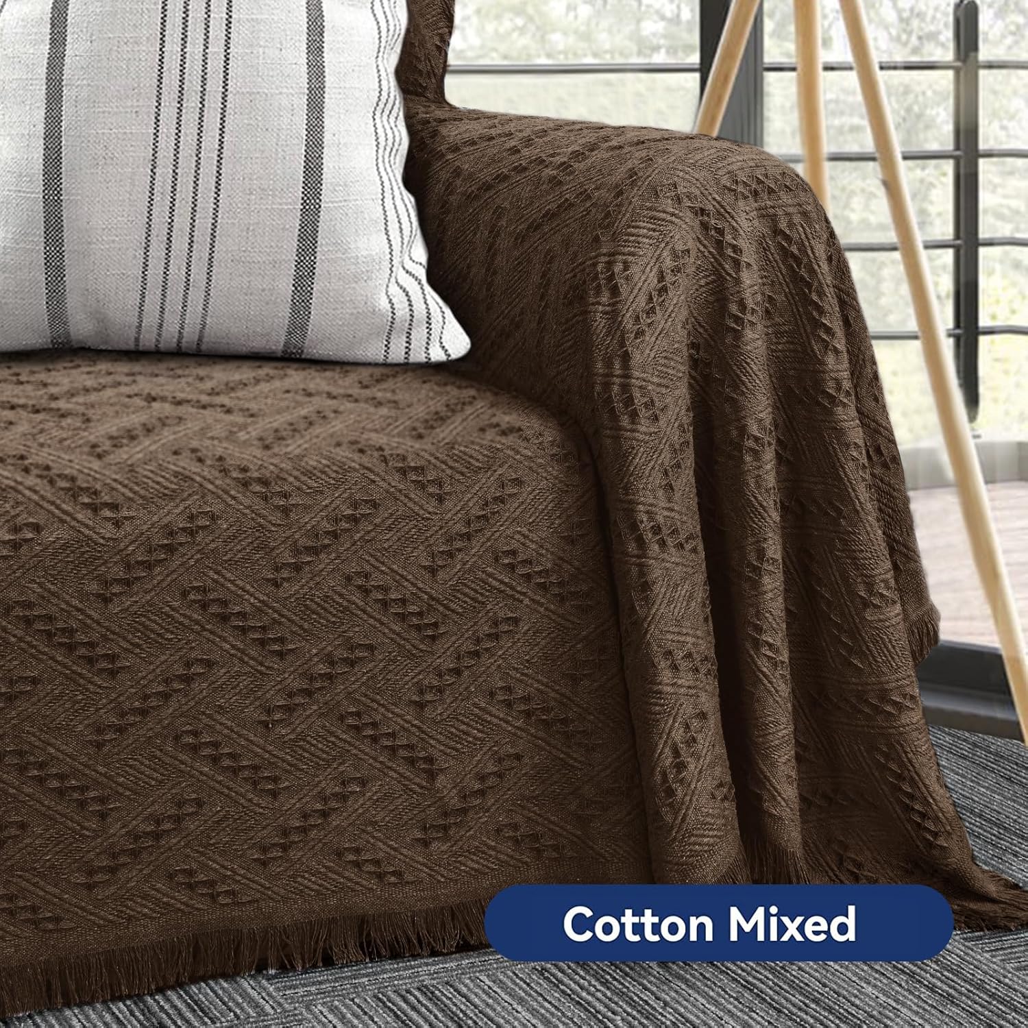 Funda de sofá de algodón para 2 cojines, protector seccional lavable para perros, tejido geométrico jacquard (71 x 102 pulgadas, sofá biplaza,