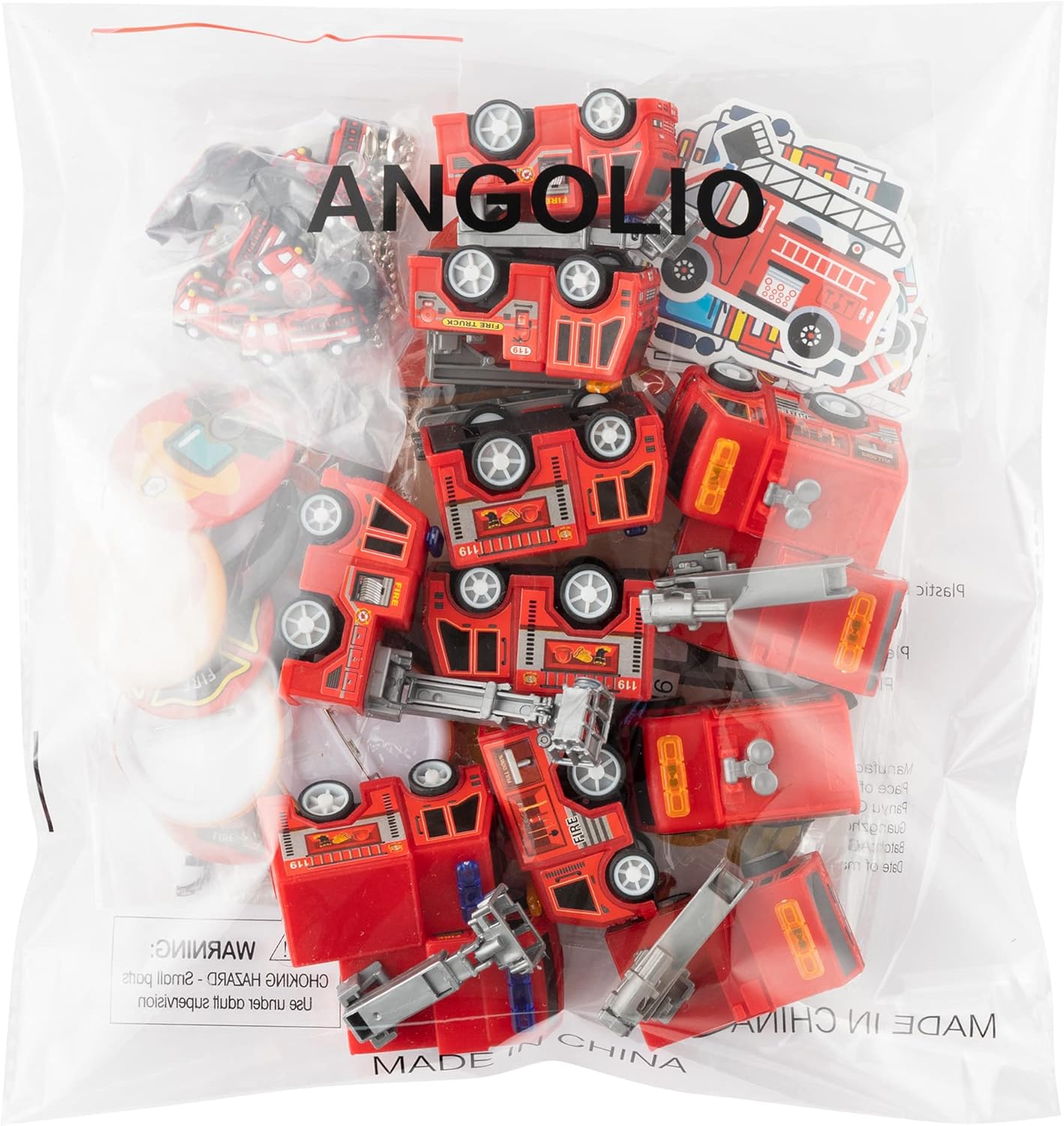 ANGOLIO Recuerdos de fiesta de camión de bomberos de bomberos 104P, juguete de camión de bomberos para niños, mini calcomanías para camiones de