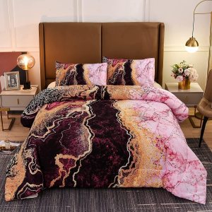 A Nice Night Juego de ropa de cama con estampado de mármol como montaña ardiente, diseño de ilustraciones de acuarela de estilo retro, juego de A Nice Night Juego de ropa de cama con estampado de mármol como montaña ardiente, diseño de ilustraciones de acuarela de estilo retro, juego de