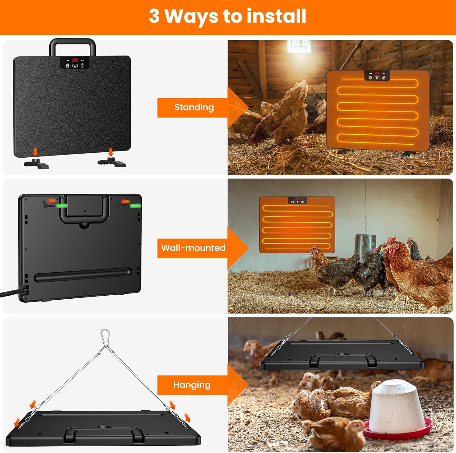 Keten Calentador de gallinero, 100200 vatios de calor radiante, diseño de eficiencia energética, 3 formas de uso, más seguro que las lámparas de