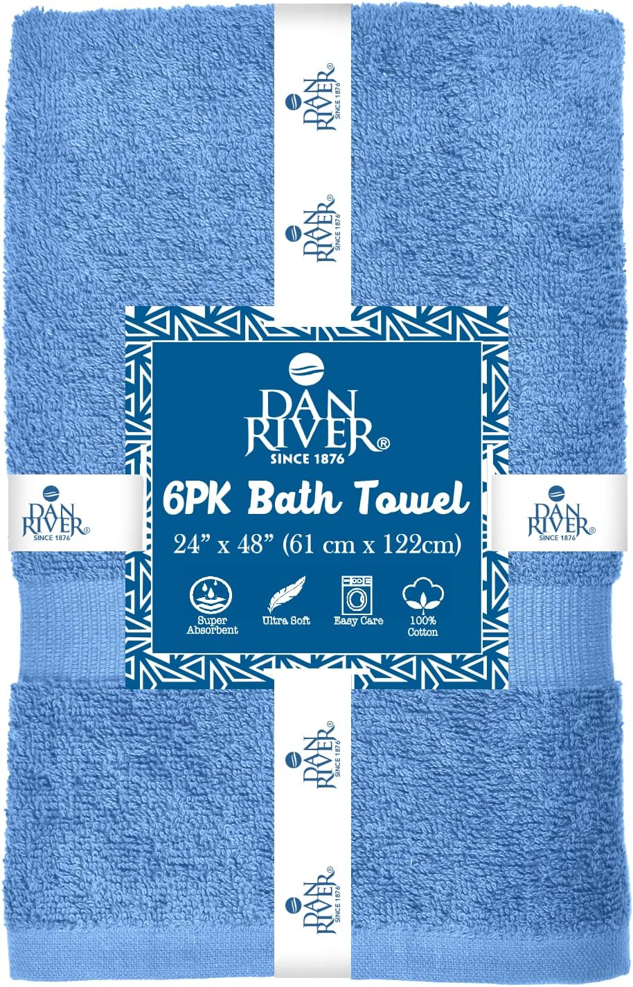 DAN RIVER Juego de 6 toallas de baño 100% algodón, suaves y ligeras, medianas ideales para piscina, hogar, gimnasio, spa, hotel y uso diario, color