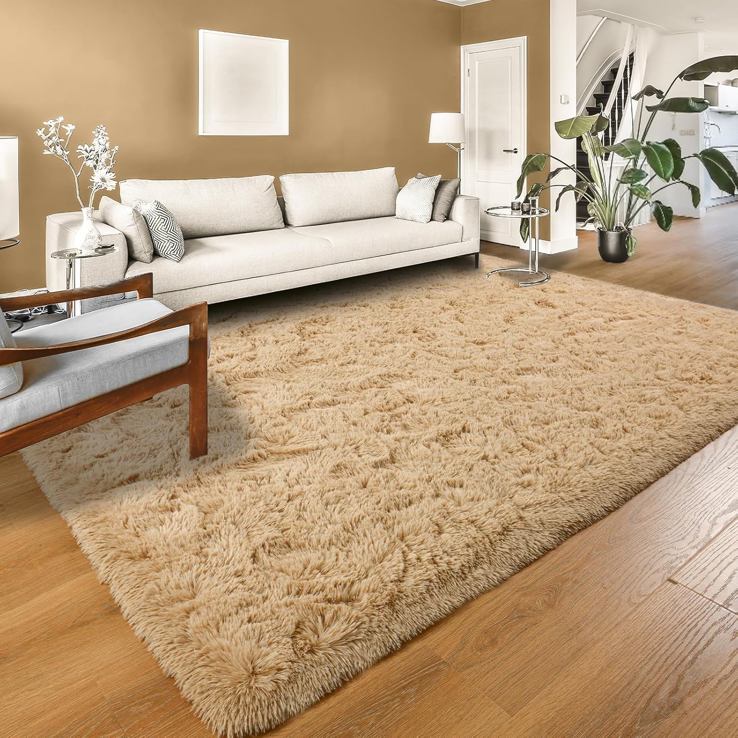 YJ.GWL Alfombras de área de 8 x 10 pies para sala de estar, ultra suaves y esponjosas, alfombra de dormitorio beige, alfombra grande antideslizante